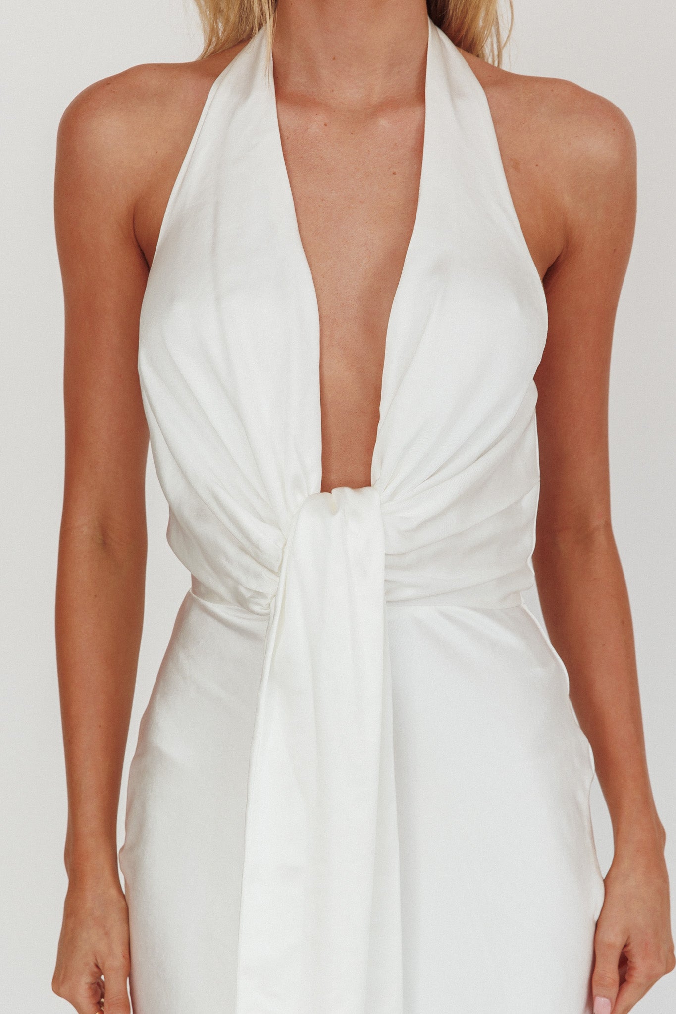 Make Believe Plunging Halterneck Maxi Dress Oyster by Selfie Leslie Australia