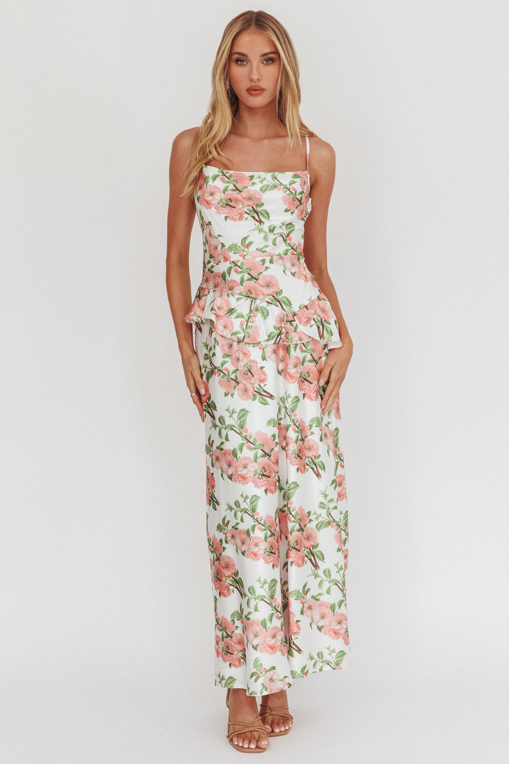 Jerica Ruffle Waist Maxi Dress Floral Blush by Selfie Leslie Australia