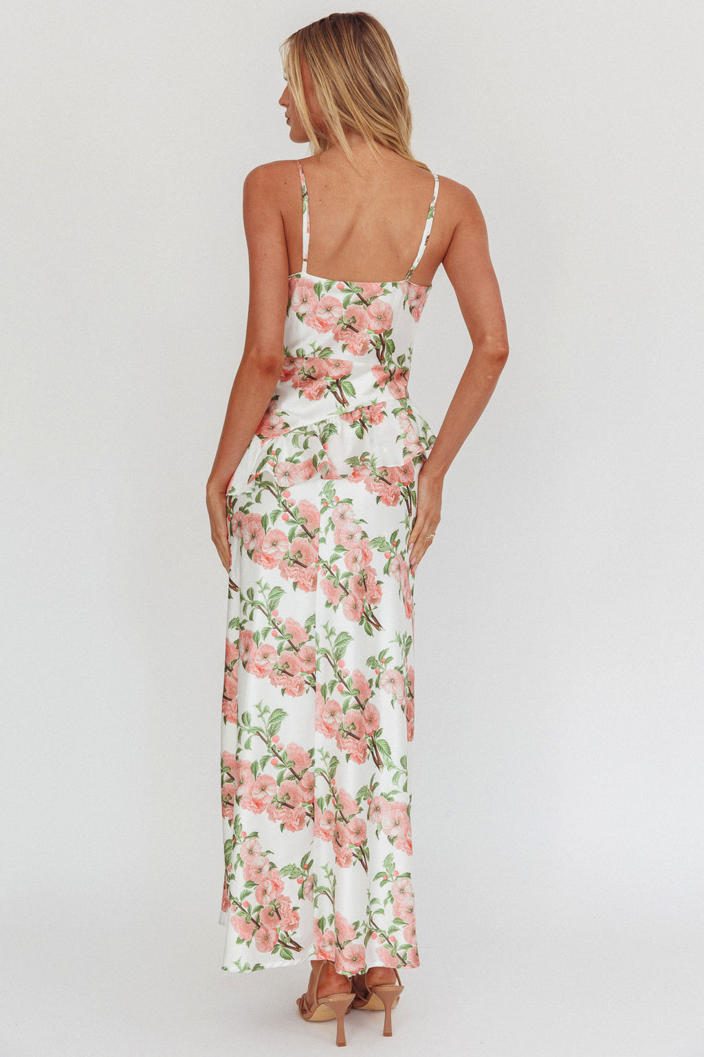 Jerica Ruffle Waist Maxi Dress Floral Blush by Selfie Leslie Australia