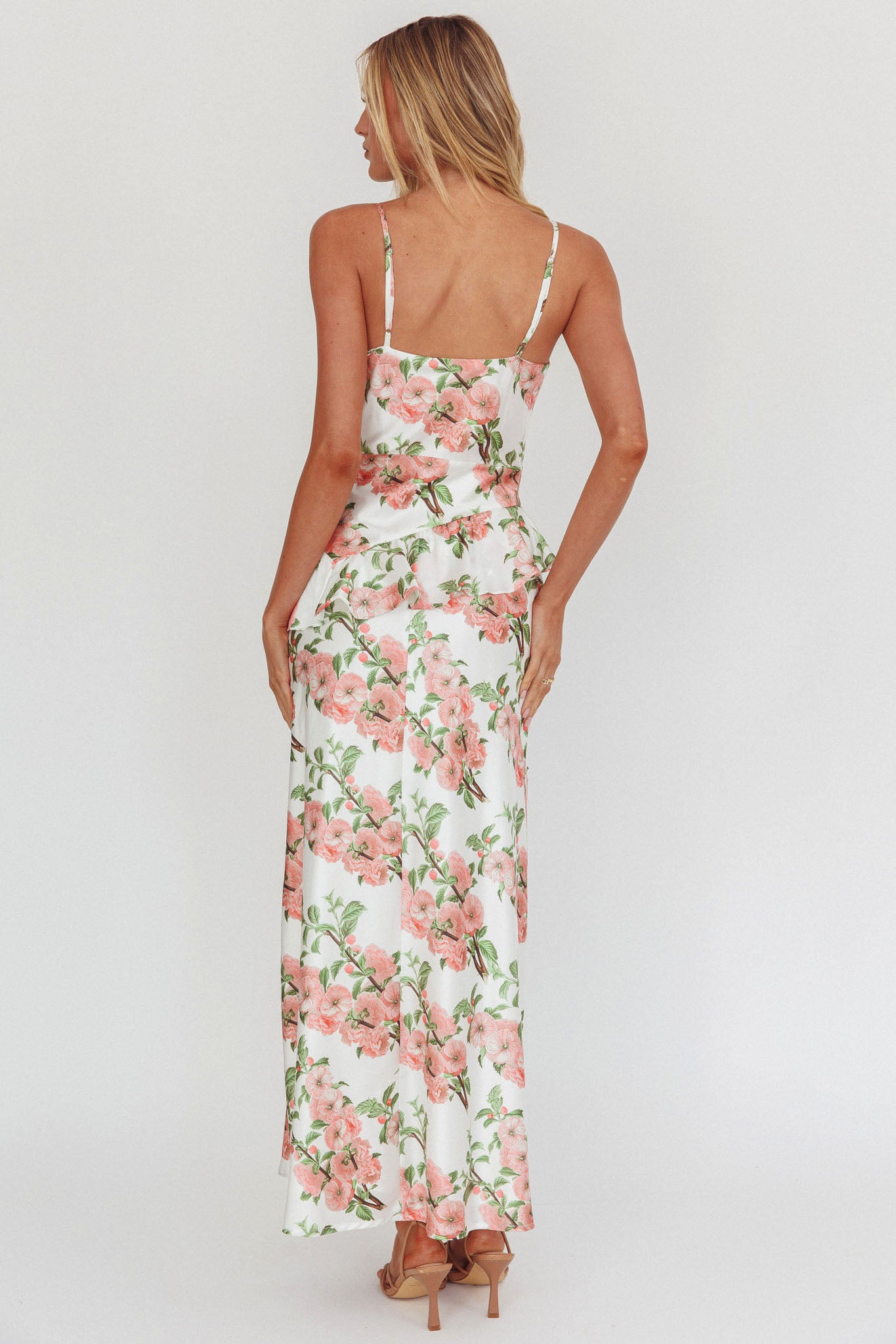 Jerica Ruffle Waist Maxi Dress Floral Blush by Selfie Leslie Australia