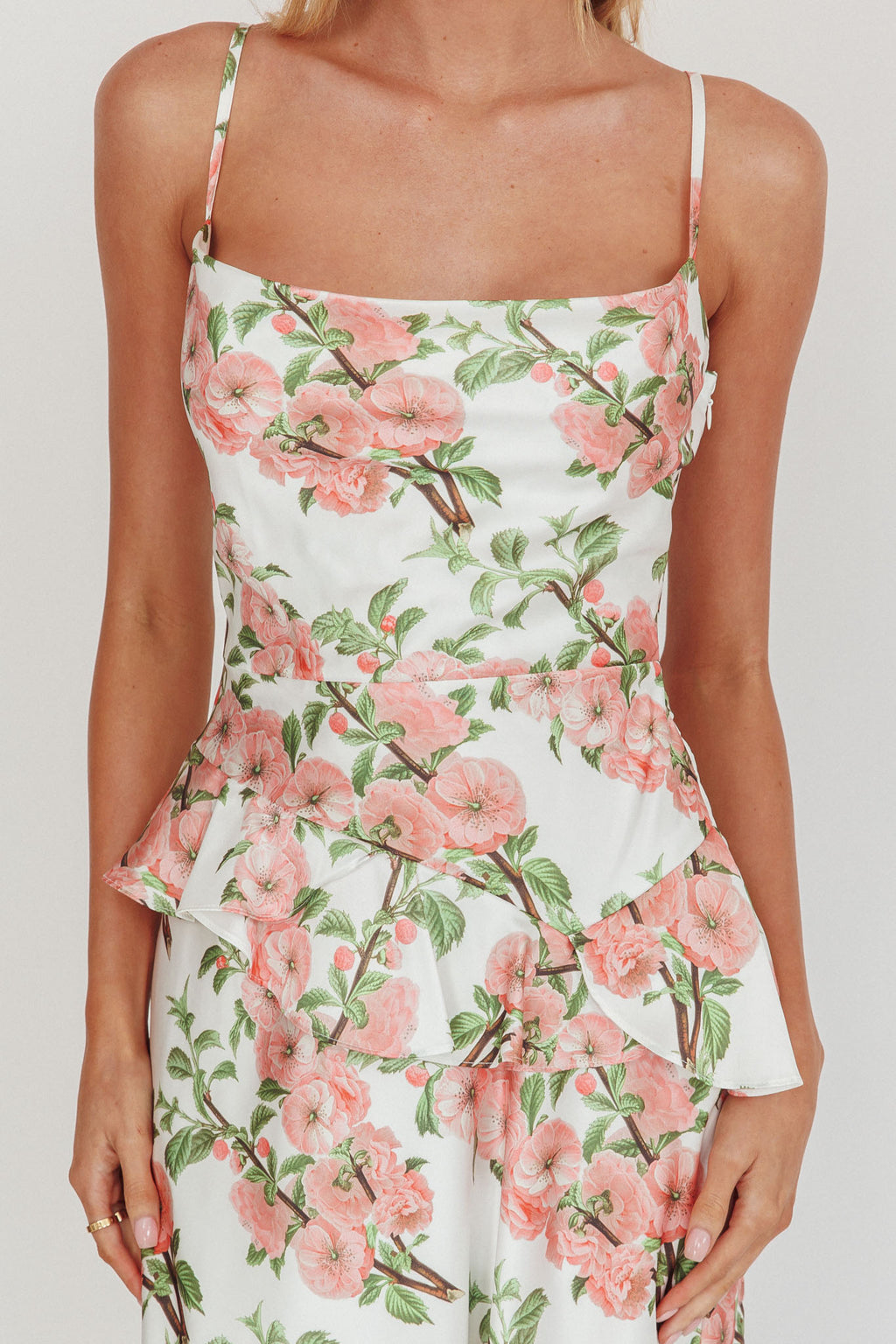Jerica Ruffle Waist Maxi Dress Floral Blush by Selfie Leslie Australia