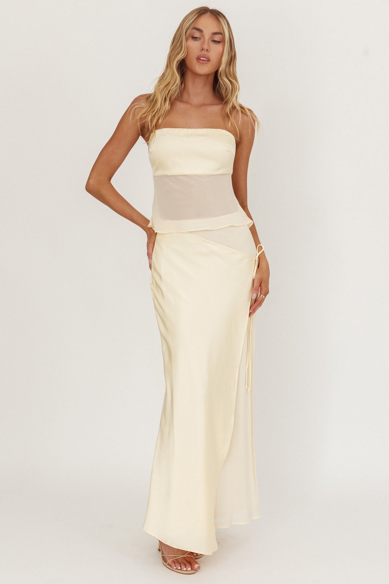 Jerica Strapless Sheer Waist Top Butter by Selfie Leslie Australia
