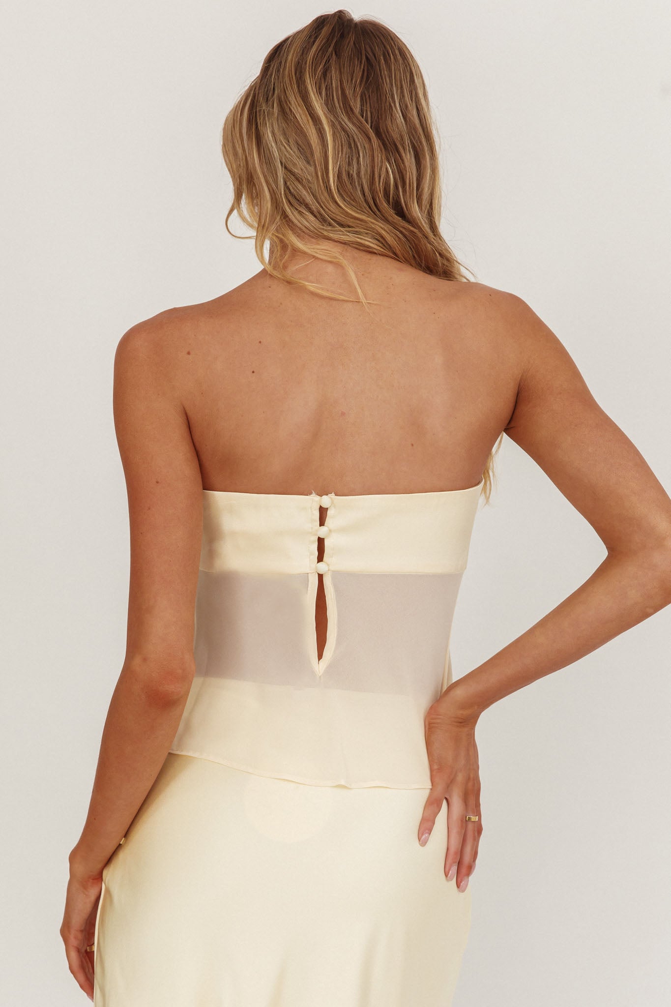 Jerica Strapless Sheer Waist Top Butter by Selfie Leslie Australia
