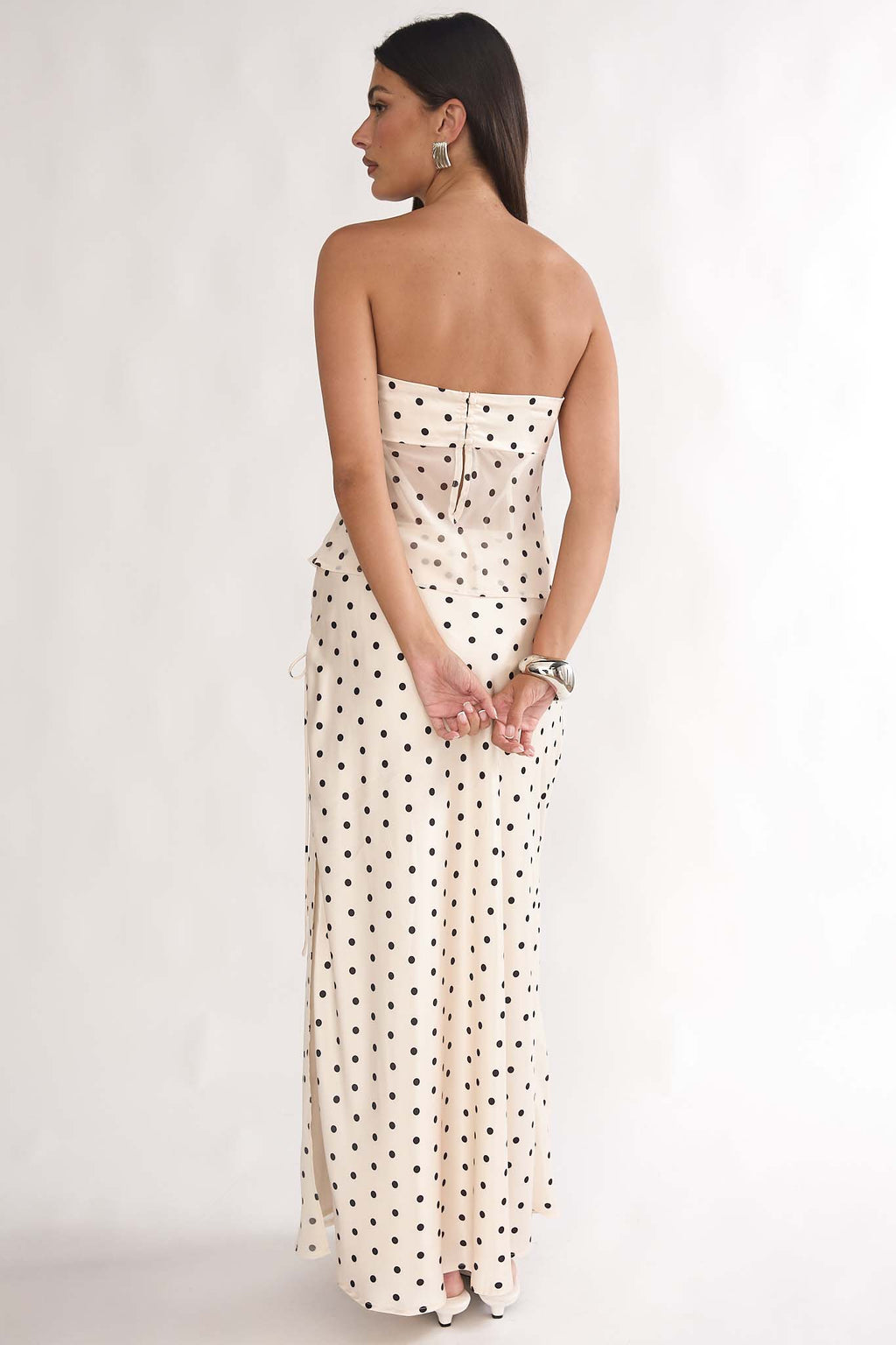Jerica Wrap Front Maxi Skirt Polka Dot Beige by Selfie Leslie Australia
