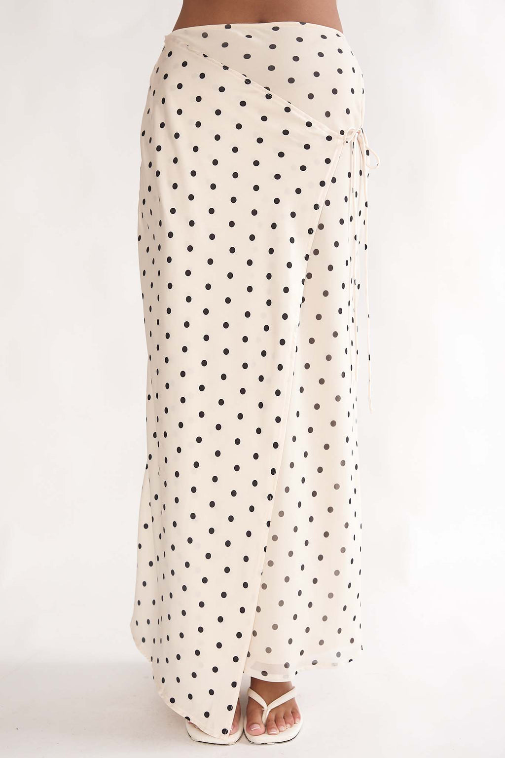 Jerica Wrap Front Maxi Skirt Polka Dot Beige by Selfie Leslie Australia