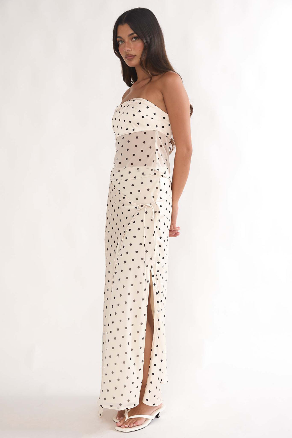Jerica Wrap Front Maxi Skirt Polka Dot Beige by Selfie Leslie Australia