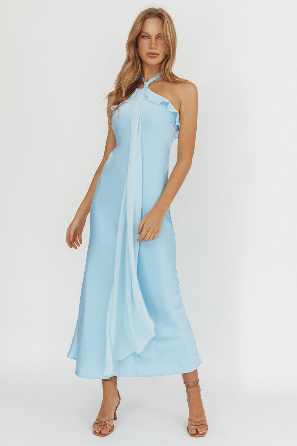 Starlet Halterneck Sash Maxi Dress Baby Blue by Selfie Leslie Australia
