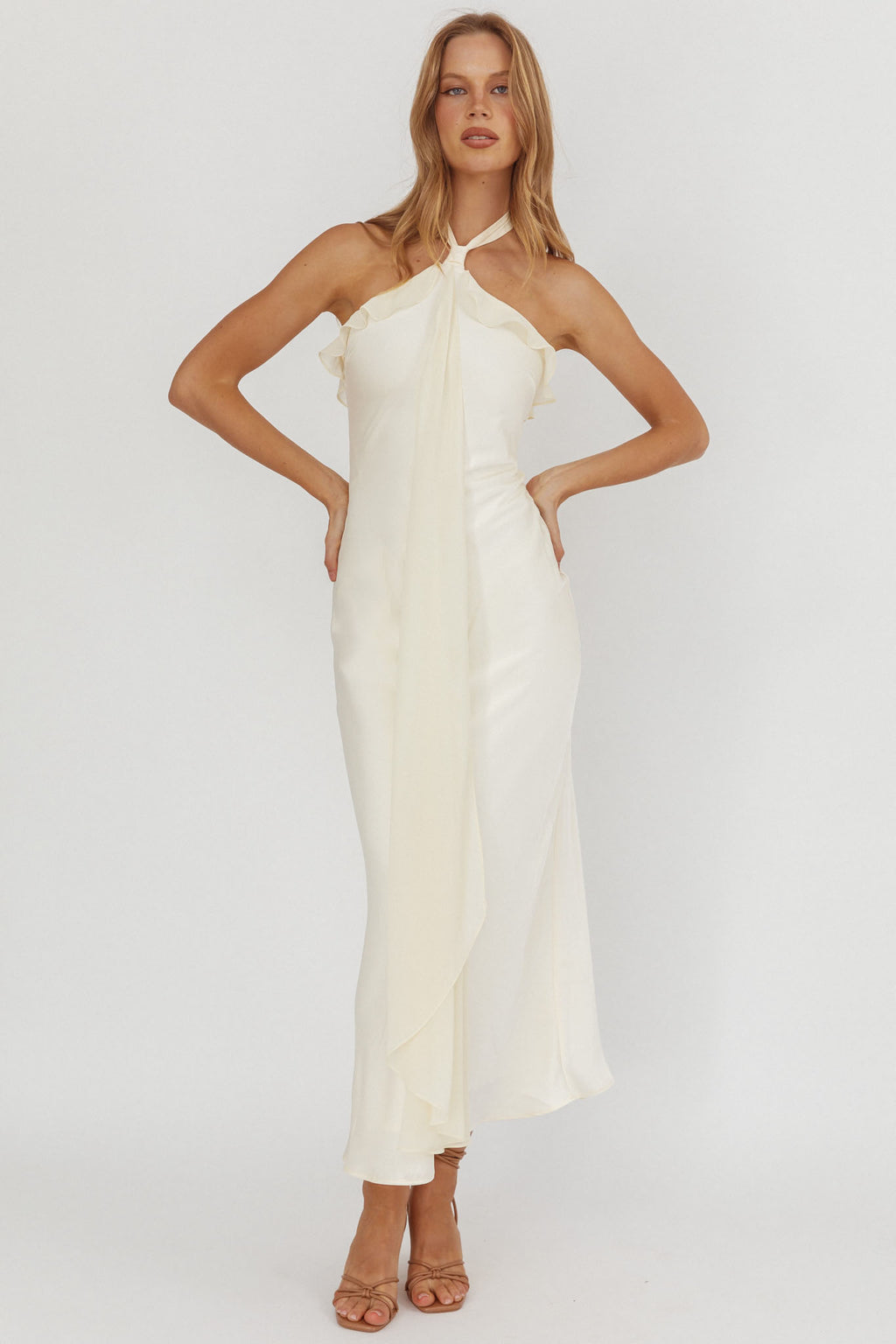 Starlet Halterneck Sash Maxi Dress Butter by Selfie Leslie Australia