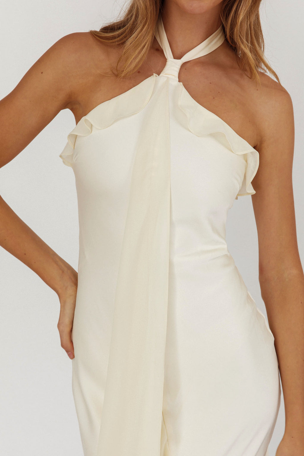 Starlet Halterneck Sash Maxi Dress Butter by Selfie Leslie Australia