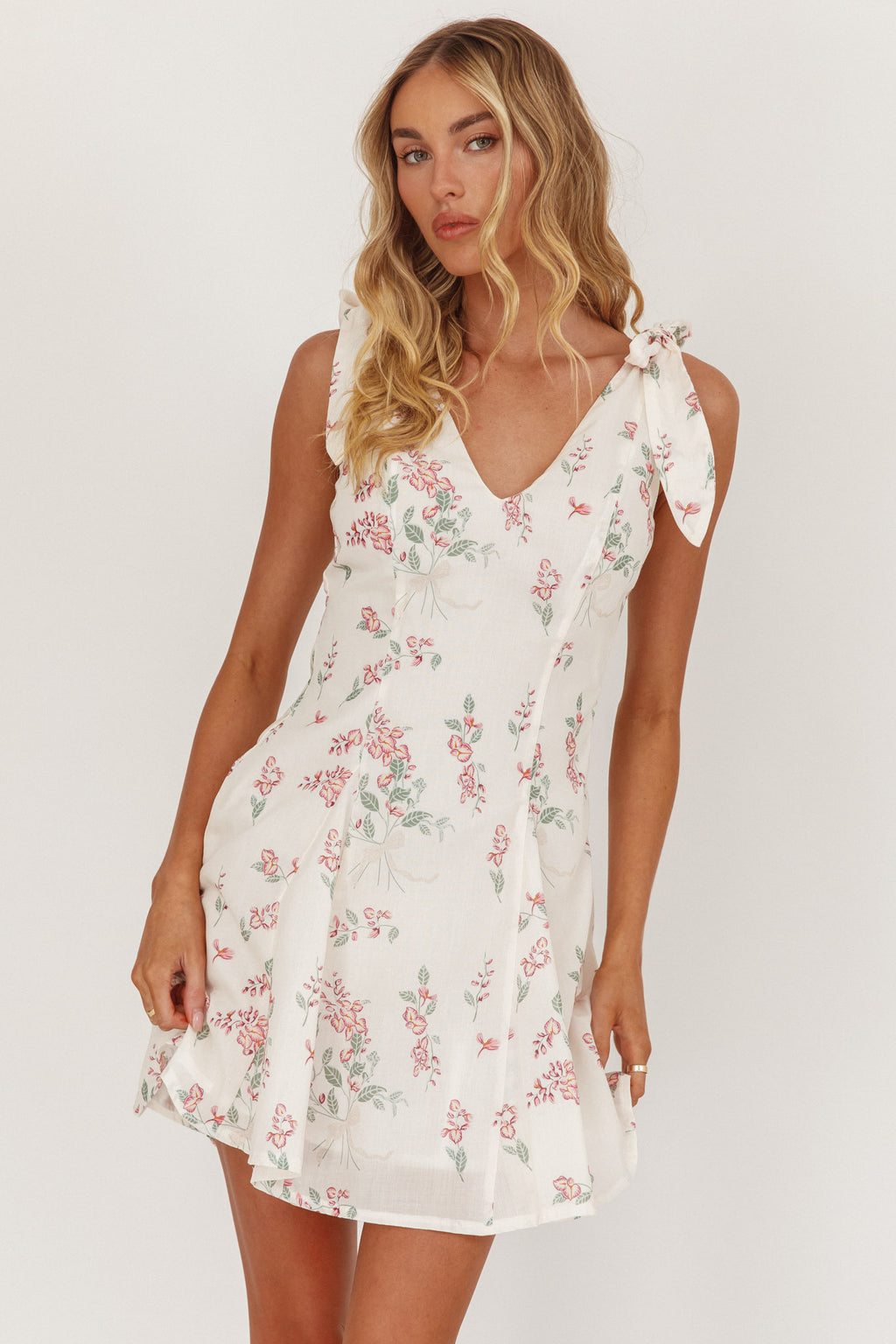 Matina Tied Shoulder Mini Dress Floral by Selfie Leslie Australia