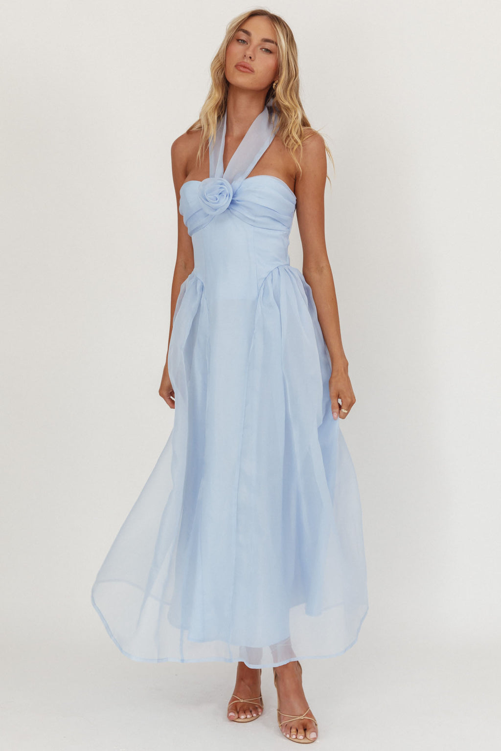Elvera Rose Bust Halter Midi Dress Blue by Selfie Leslie Australia