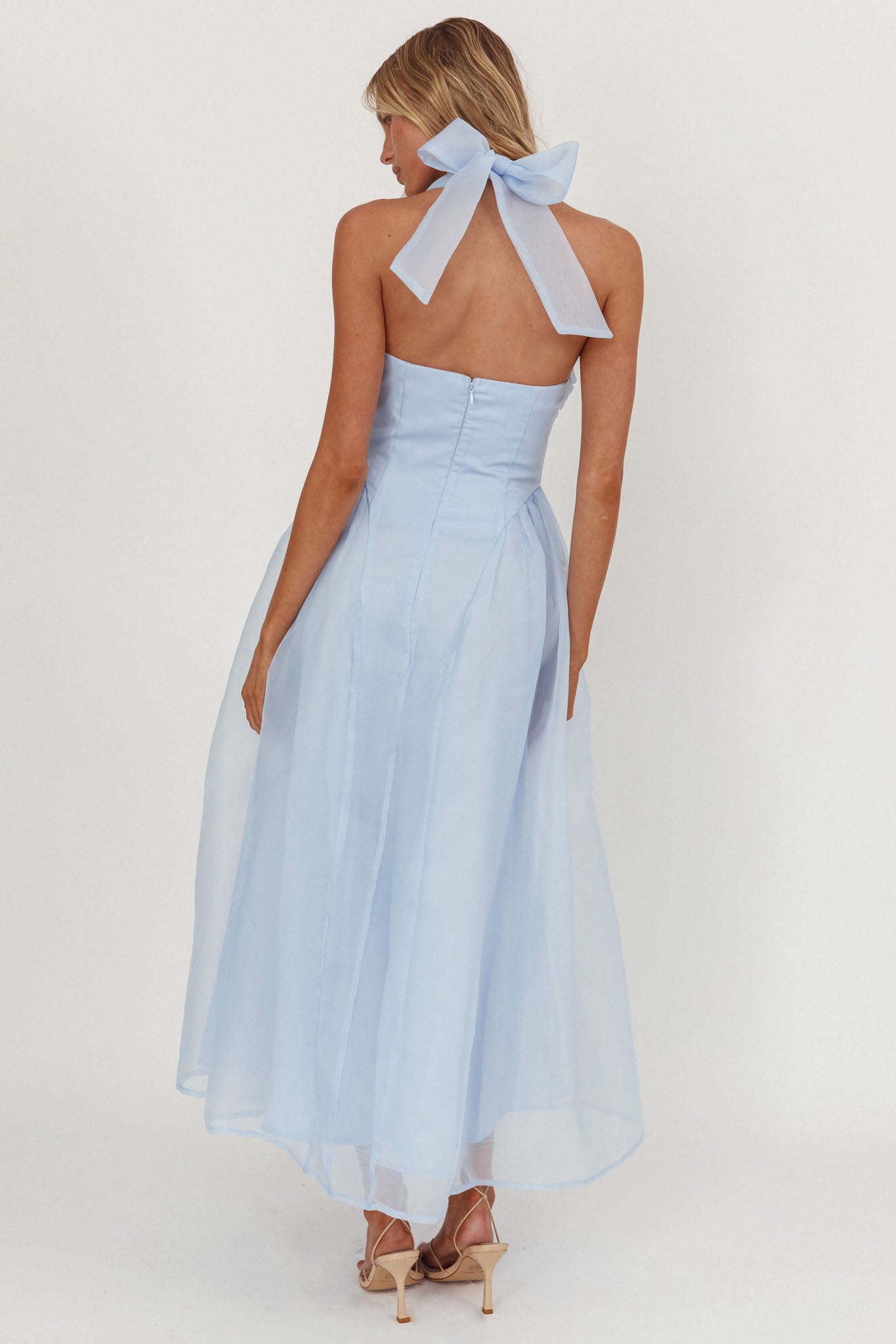 Elvera Rose Bust Halter Midi Dress Blue by Selfie Leslie Australia