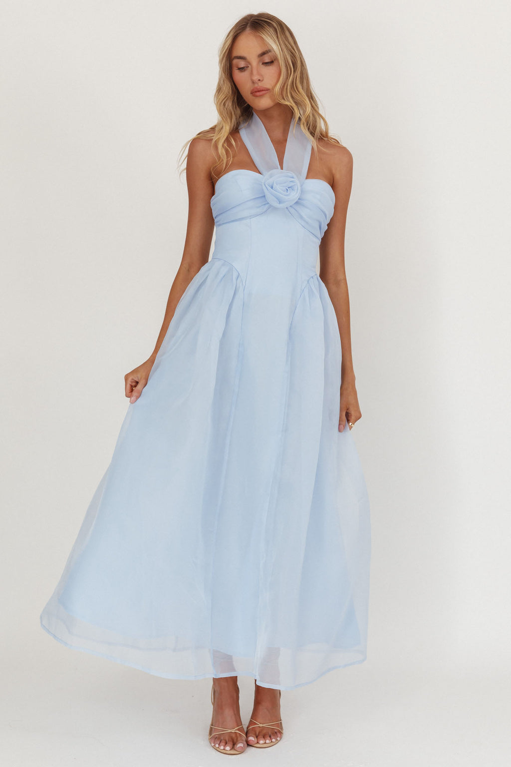 Elvera Rose Bust Halter Midi Dress Blue by Selfie Leslie Australia