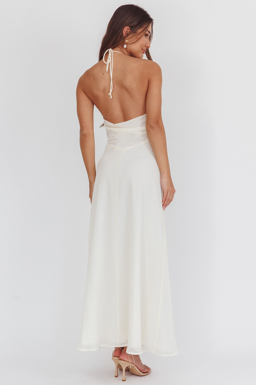 Petronilla Rosette Halterneck Maxi Dress Eggshell by Selfie Leslie Australia