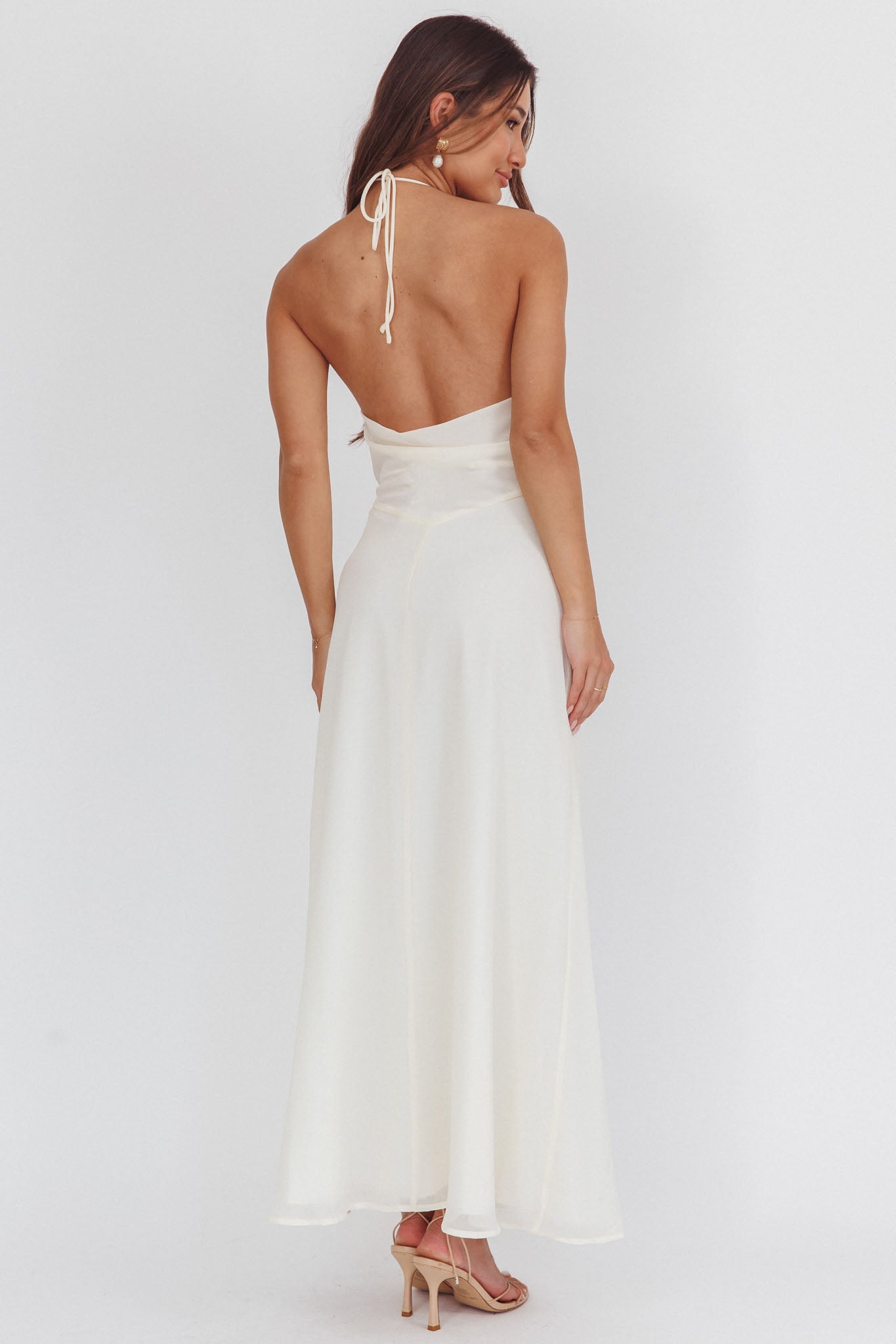 Petronilla Rosette Halterneck Maxi Dress Eggshell by Selfie Leslie Australia