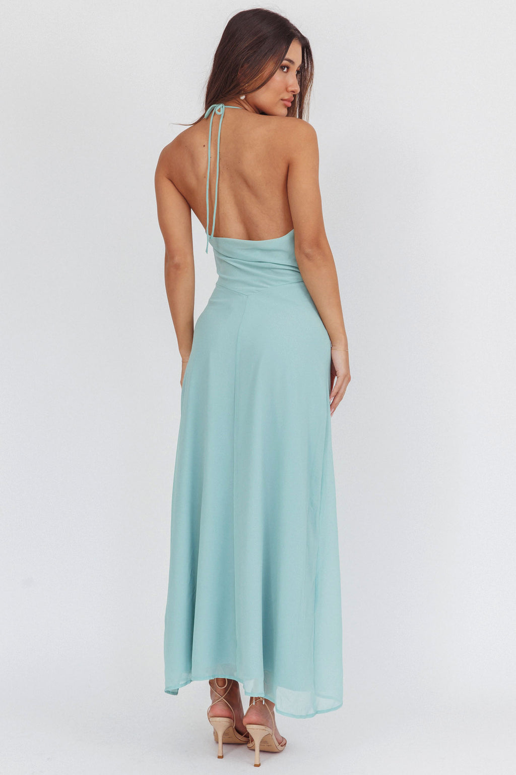 Petronilla Rosette Halterneck Maxi Dress Sage by Selfie Leslie Australia