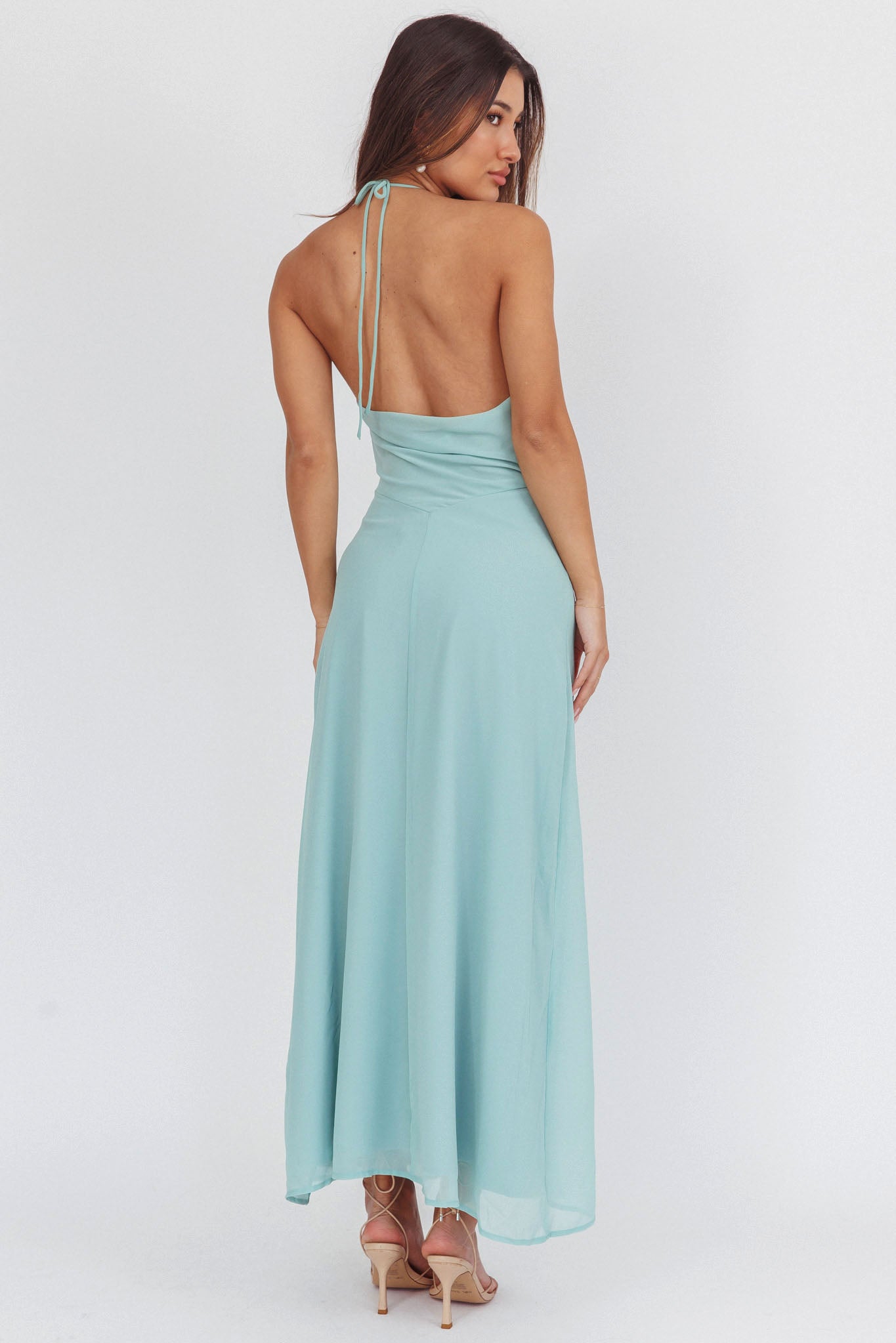 Petronilla Rosette Halterneck Maxi Dress Sage by Selfie Leslie Australia