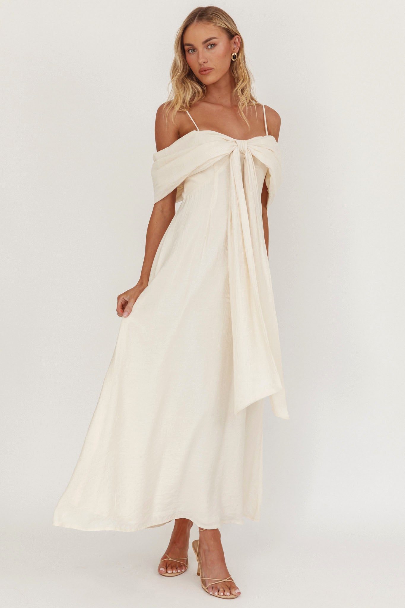 Lillibet Bow Tied Bust Midi Dress Cream by Selfie Leslie Australia