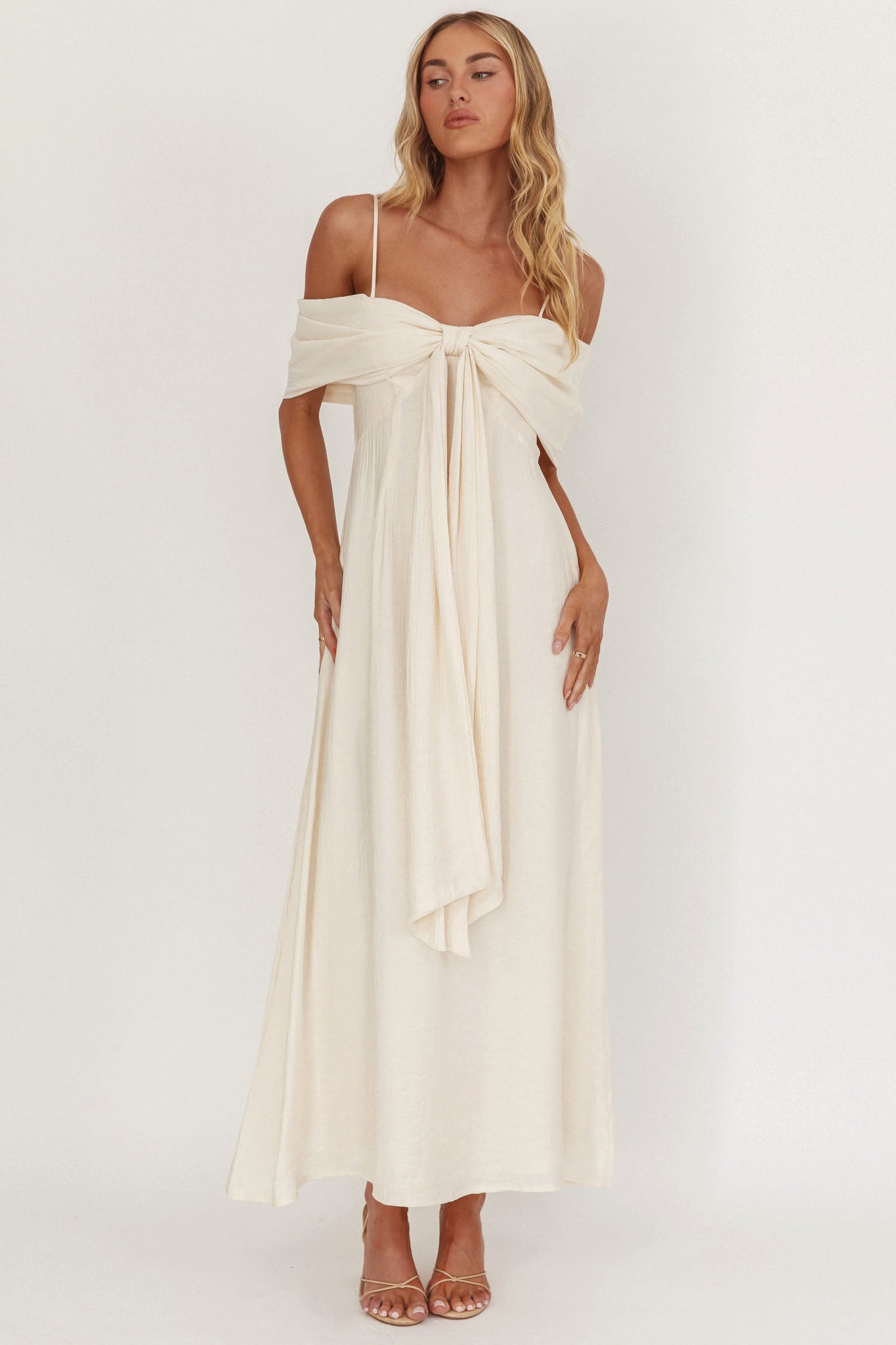 Lillibet Bow Tied Bust Midi Dress Cream by Selfie Leslie Australia
