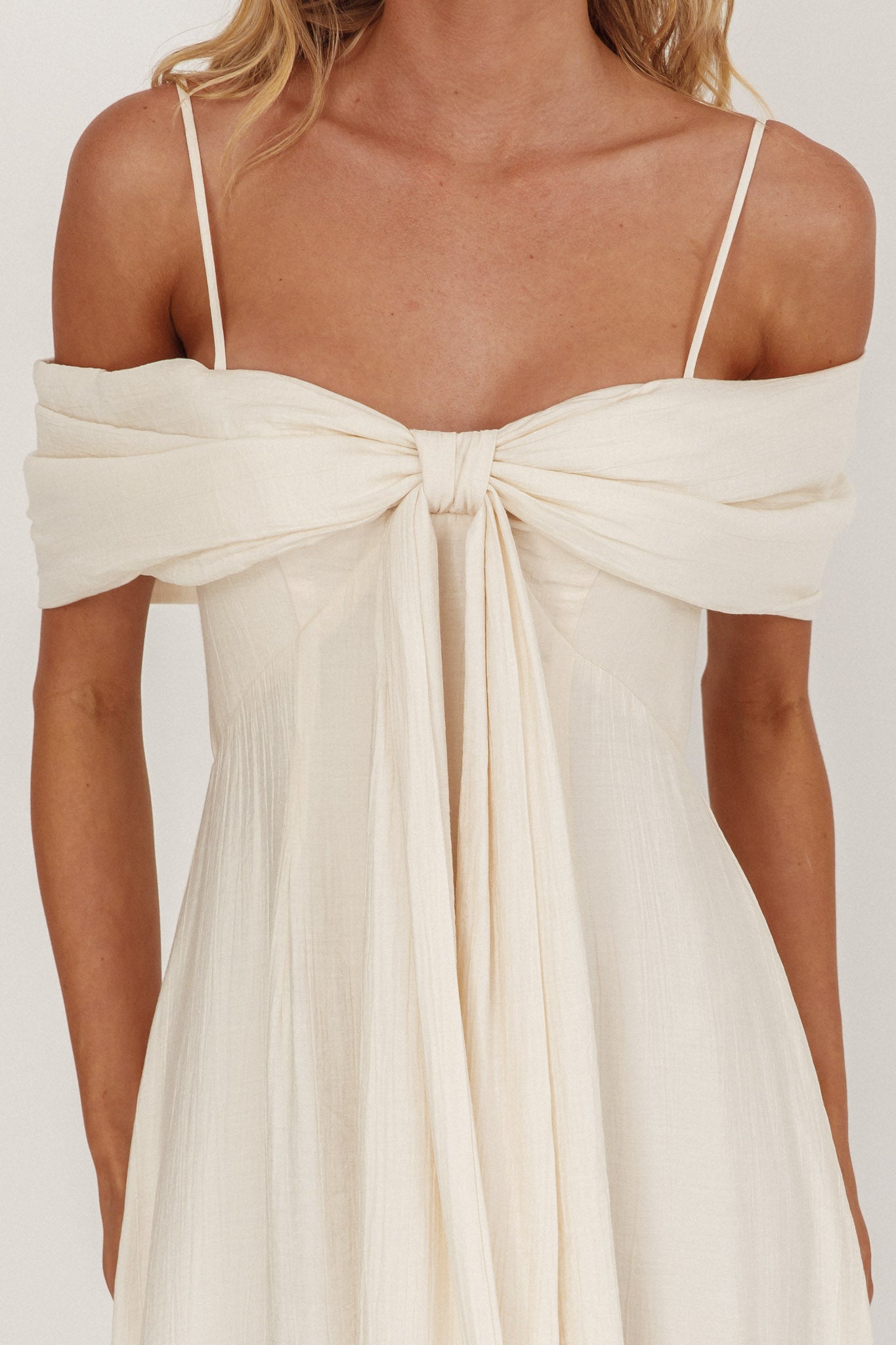 Lillibet Bow Tied Bust Midi Dress Cream by Selfie Leslie Australia