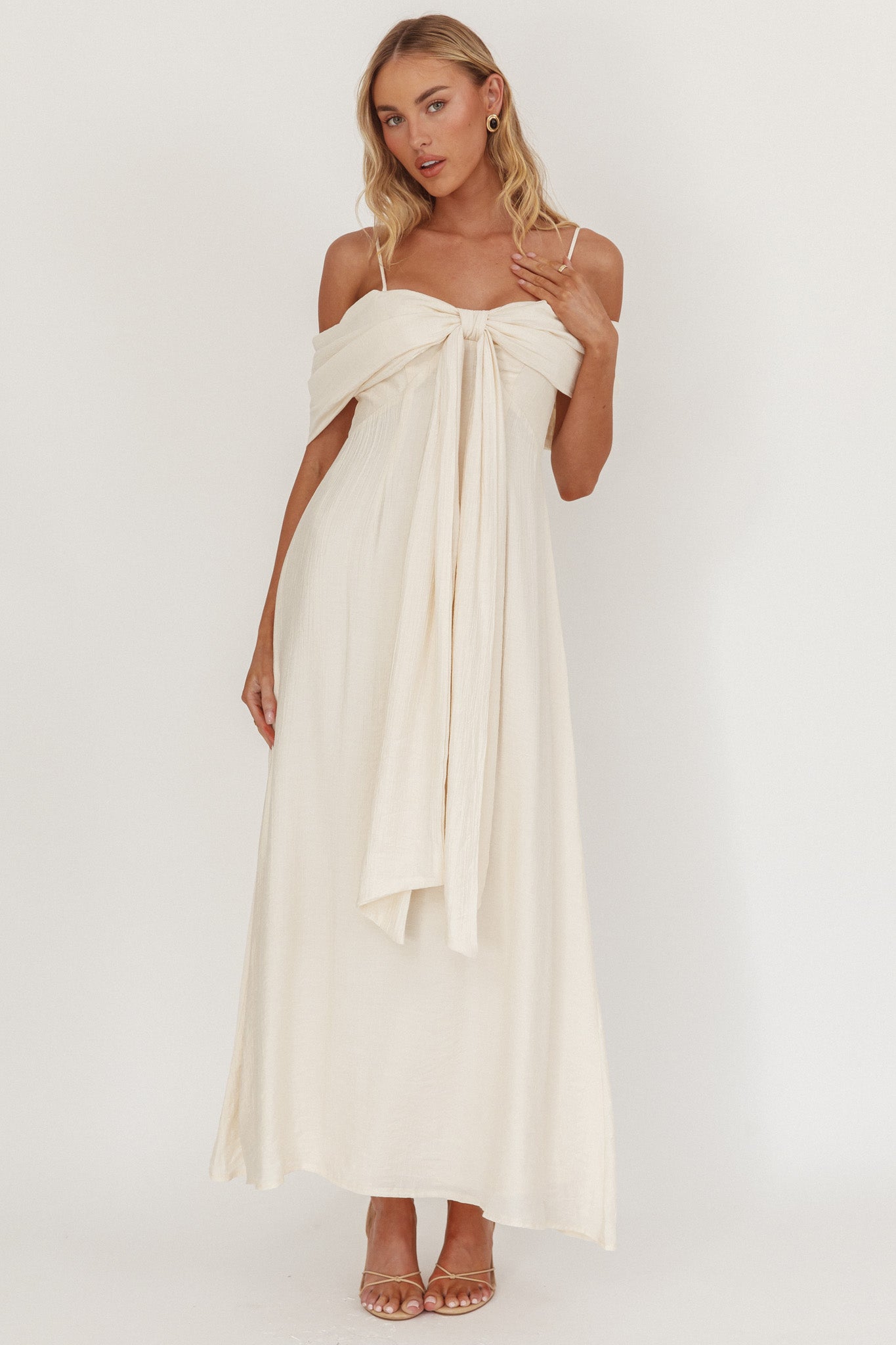 Lillibet Bow Tied Bust Midi Dress Cream by Selfie Leslie Australia