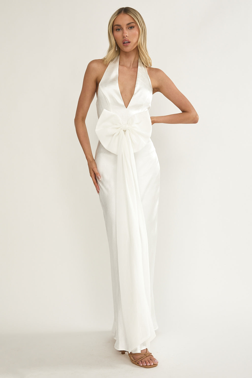 Ophelina Oversized Bow Halter Dress White by Selfie Leslie Australia