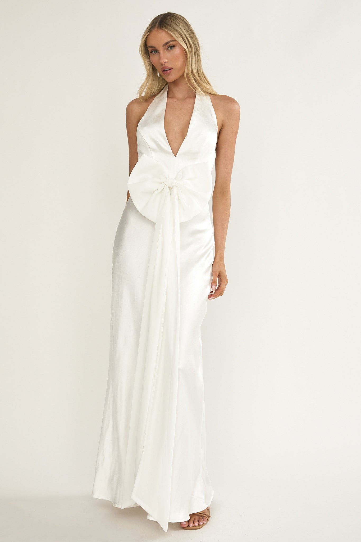 Ophelina Oversized Bow Halter Dress White by Selfie Leslie Australia