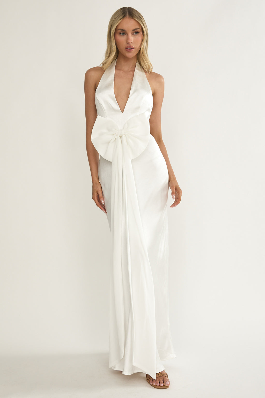 Ophelina Oversized Bow Halter Dress White by Selfie Leslie Australia