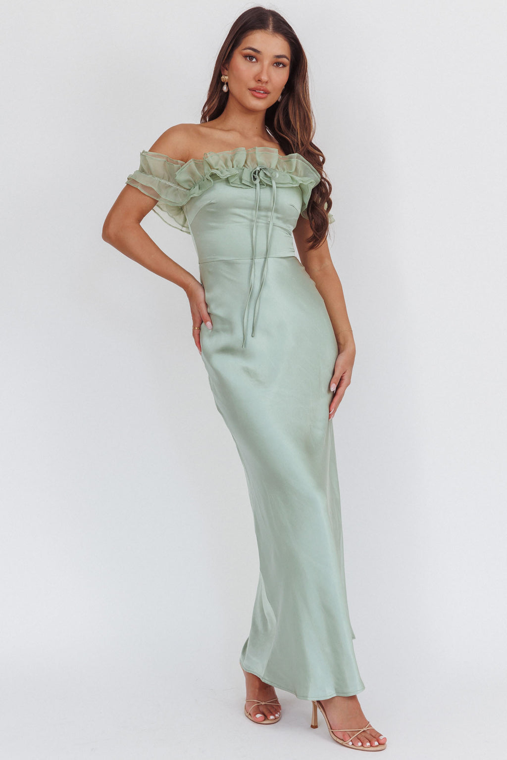 Summerfield Off-Shoulder Maxi Dress Pistachio by Selfie Leslie Australia