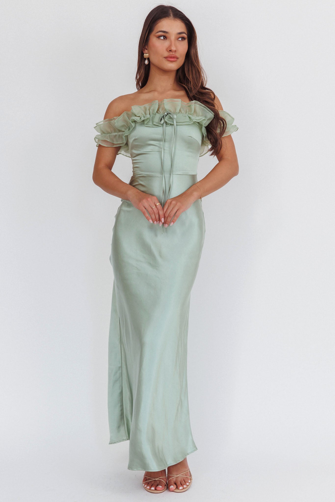 Summerfield Off-Shoulder Maxi Dress Pistachio by Selfie Leslie Australia