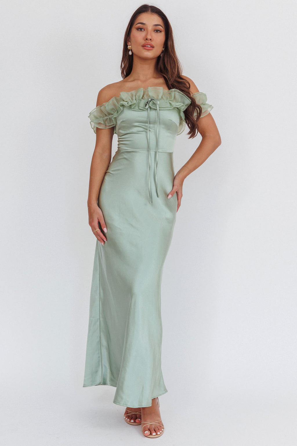 Summerfield Off-Shoulder Maxi Dress Pistachio by Selfie Leslie Australia