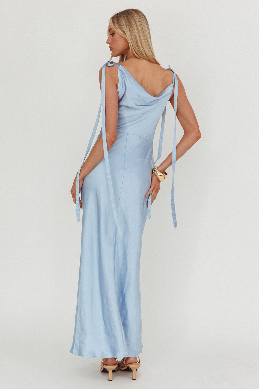 Glory Day Tied Shoulder Cowl Maxi Dress Ice Blue by Selfie Leslie Australia