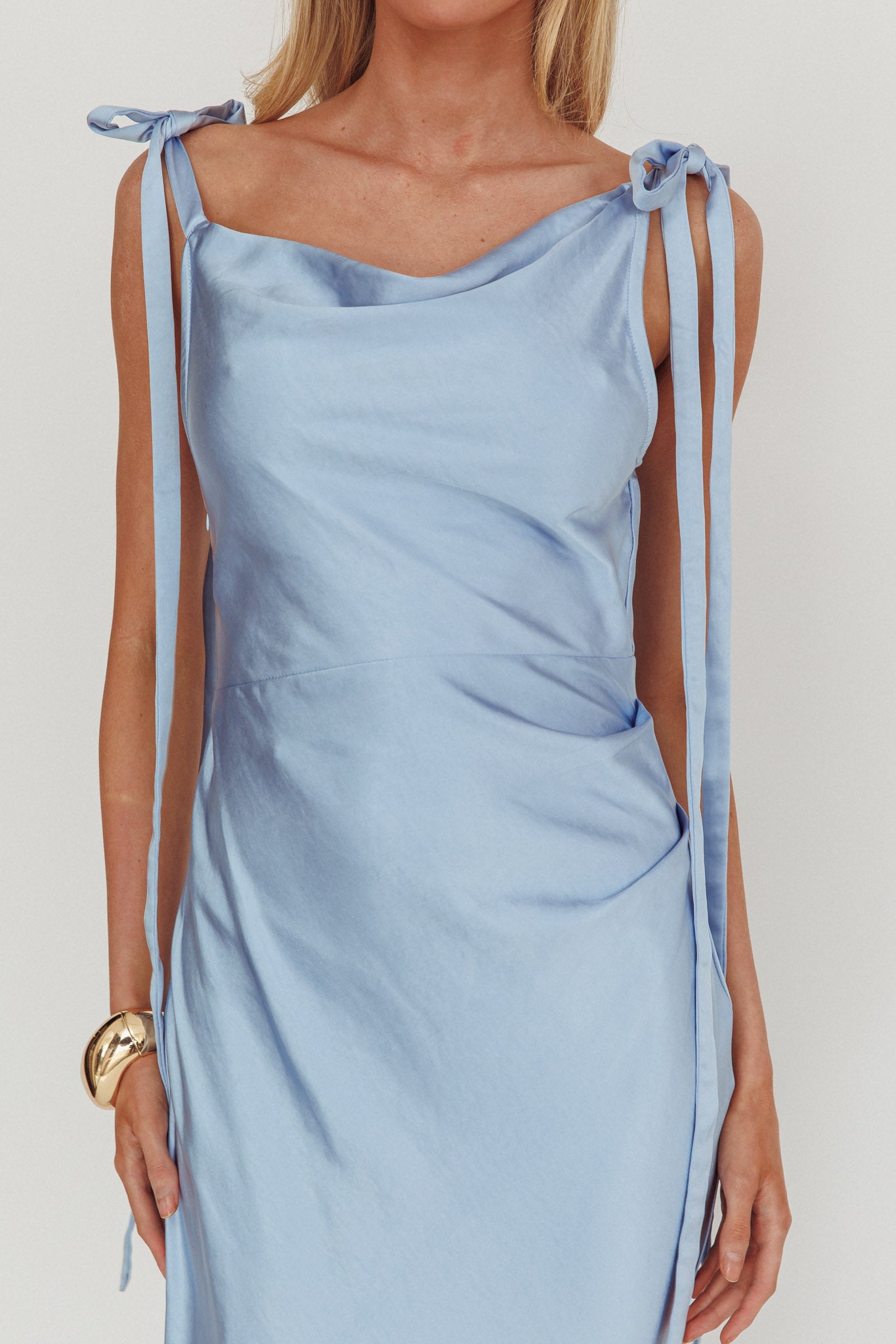 Glory Day Tied Shoulder Cowl Maxi Dress Ice Blue by Selfie Leslie Australia