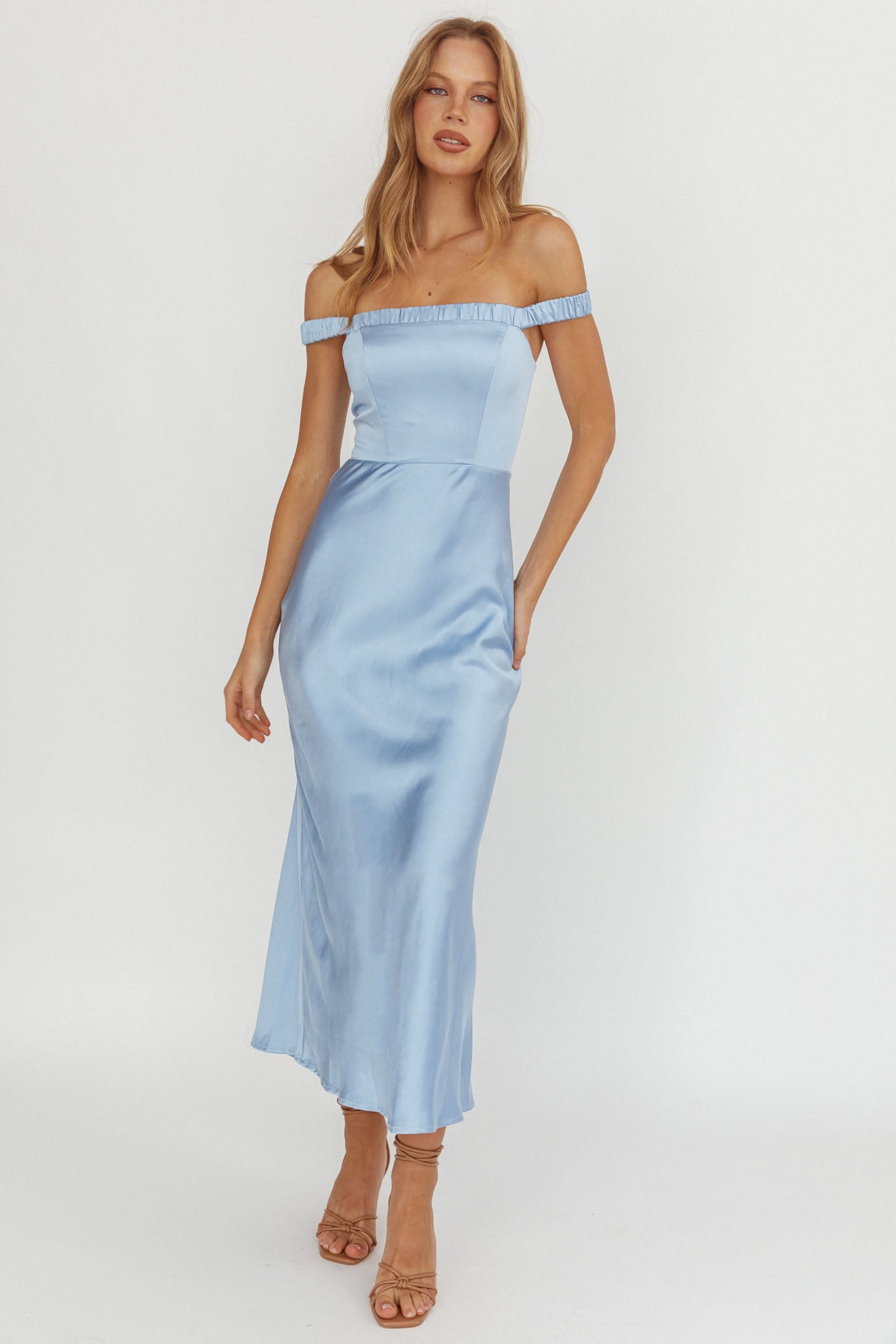 Cari Off-Shoulder Strap Maxi Dress Ice Blue by Selfie Leslie Australia
