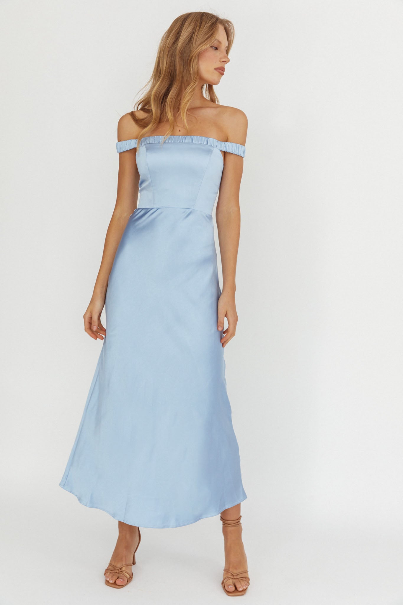 Cari Off-Shoulder Strap Maxi Dress Ice Blue by Selfie Leslie Australia