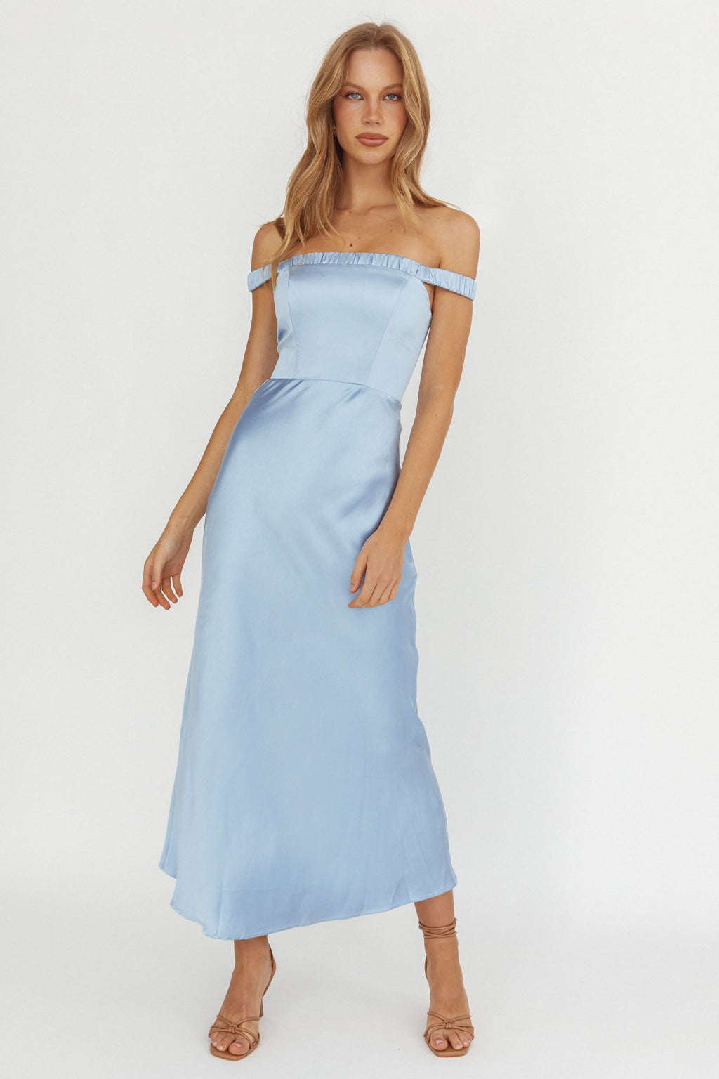 Cari Off-Shoulder Strap Maxi Dress Ice Blue by Selfie Leslie Australia
