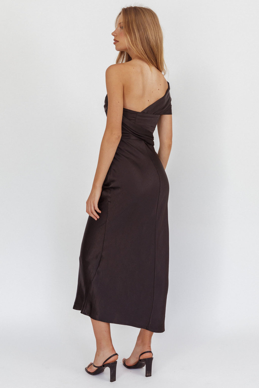 Guinevere One-Shoulder Waist Sash Maxi Dress Black by Selfie Leslie Australia