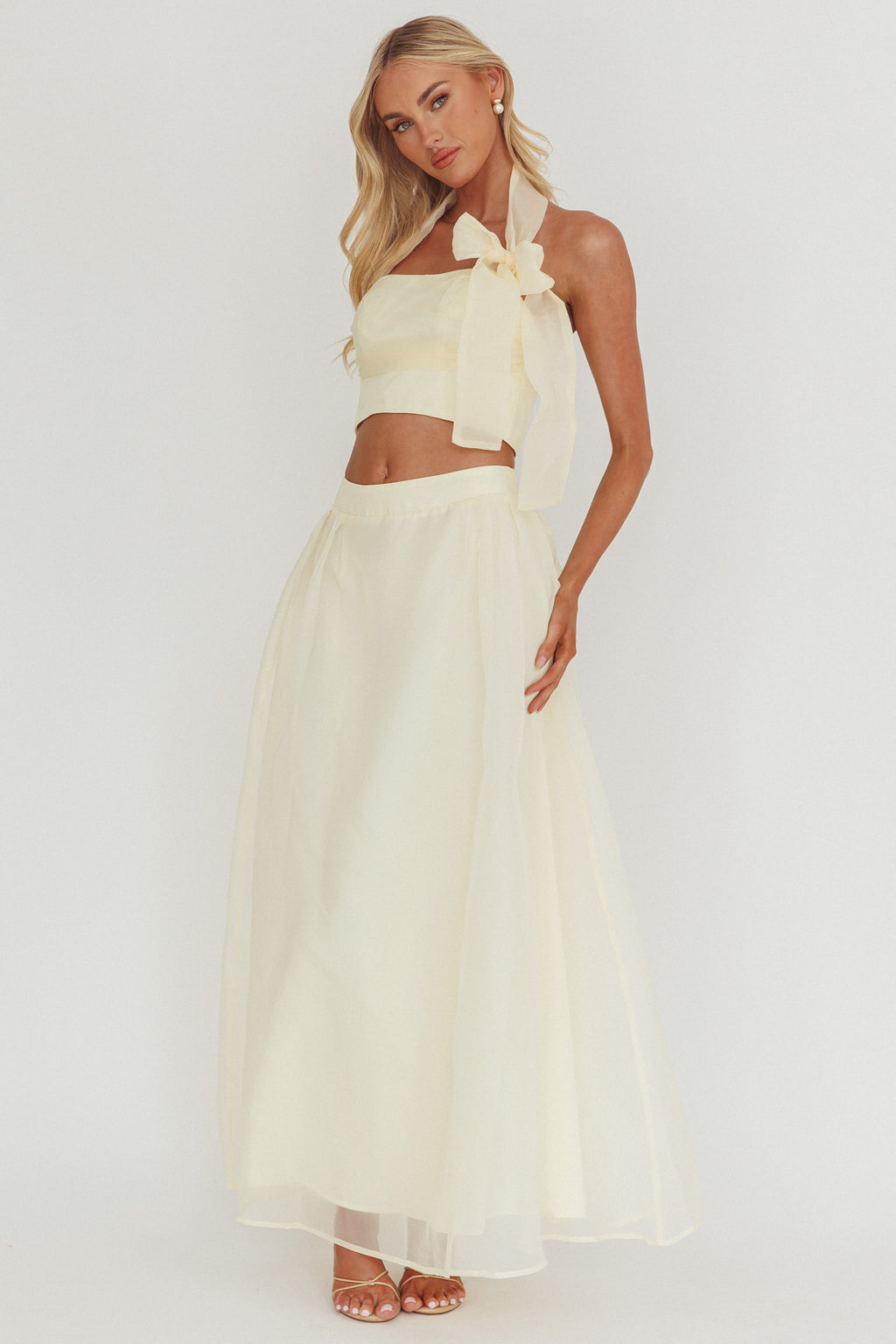 Simple Things Bow Halter Crop Top Butter by Selfie Leslie Australia