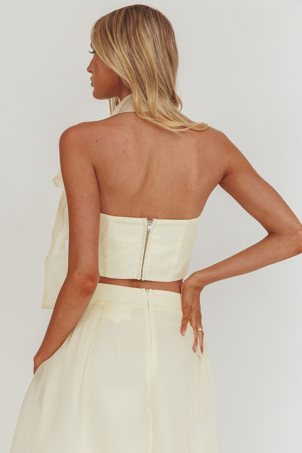 Simple Things Bow Halter Crop Top Butter by Selfie Leslie Australia