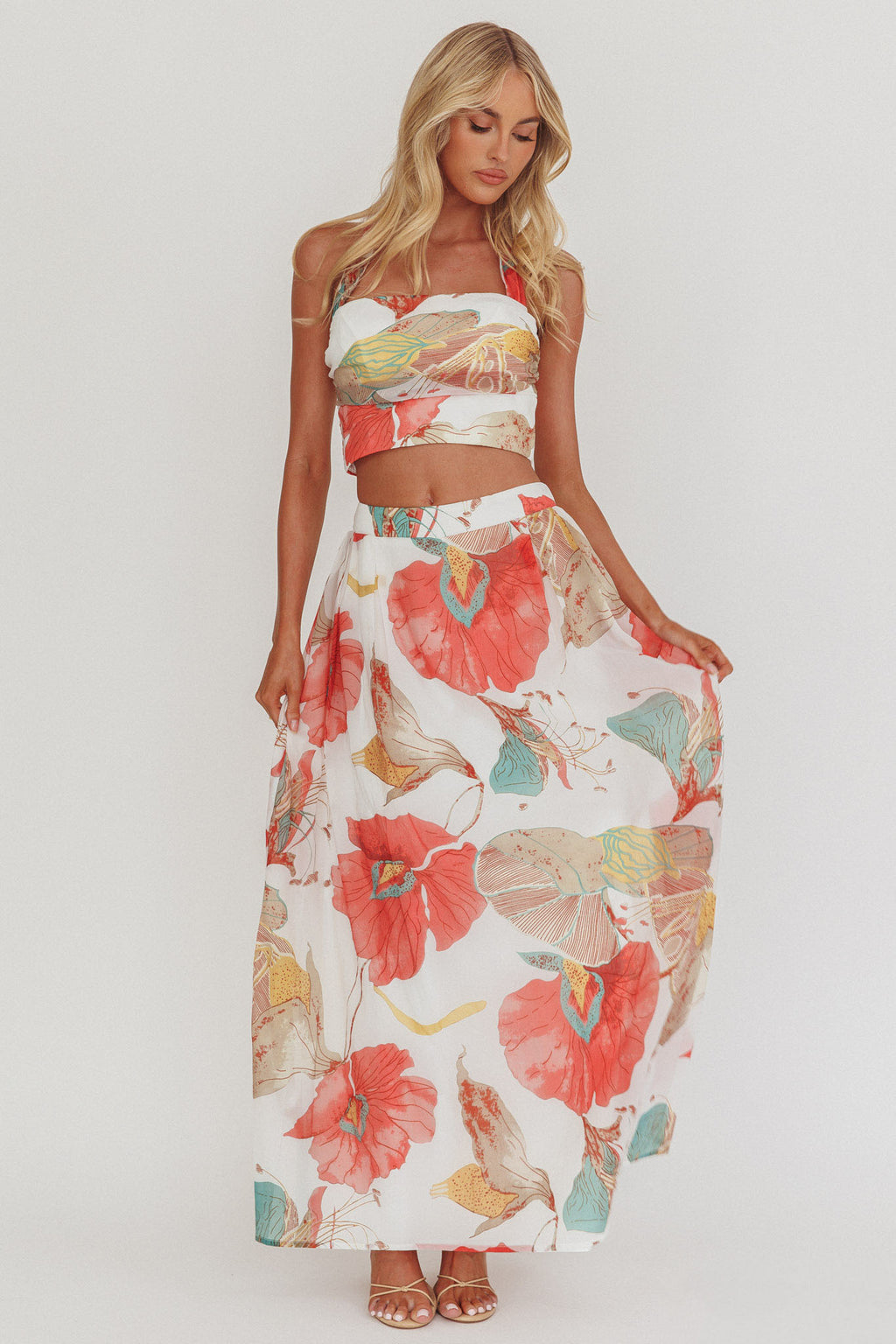 Simple Things A-Line Maxi Skirt Floral White by Selfie Leslie Australia
