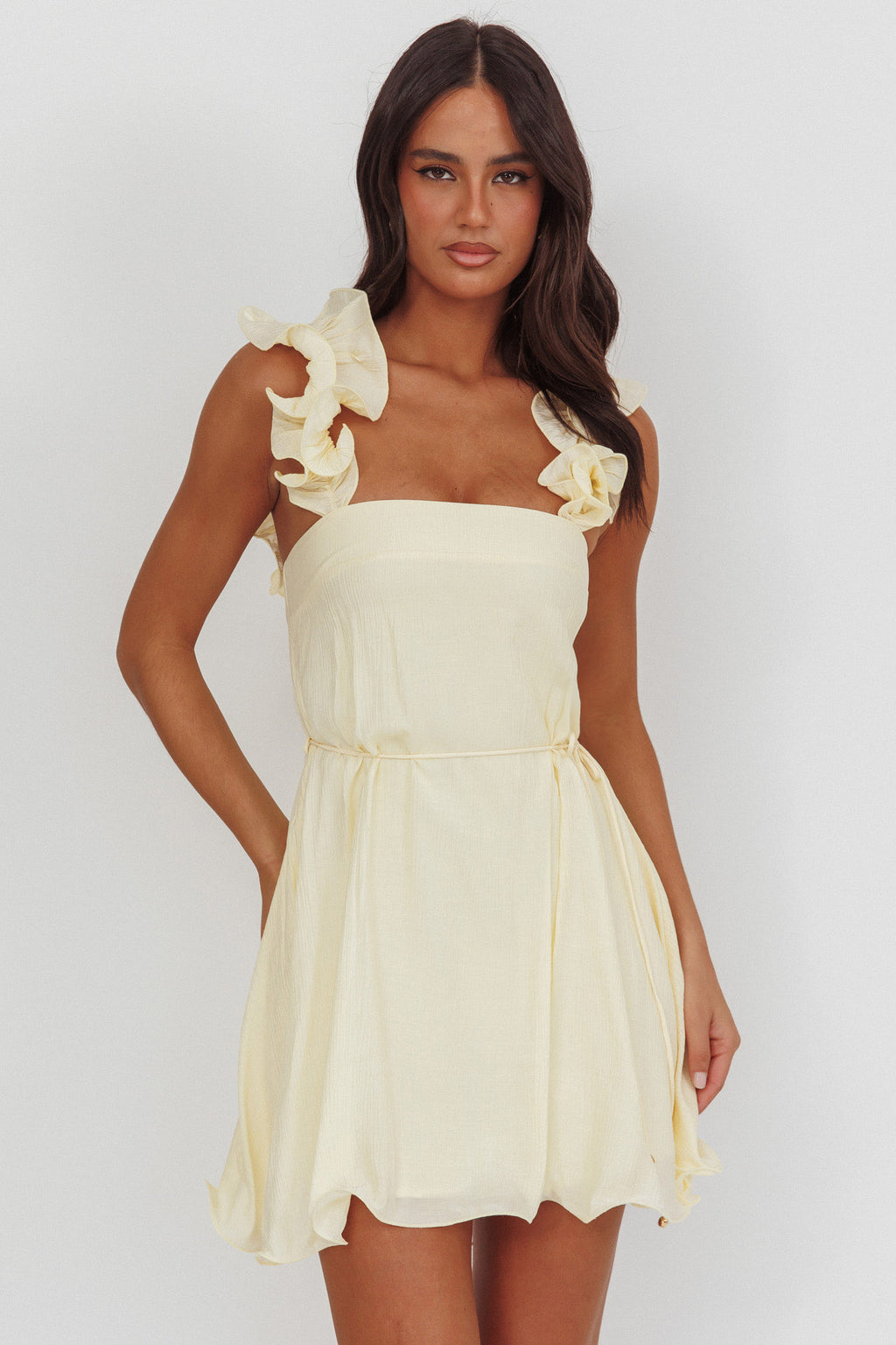 Glow Lettuce Edge Strap Mini Dress Butter by Selfie Leslie Australia