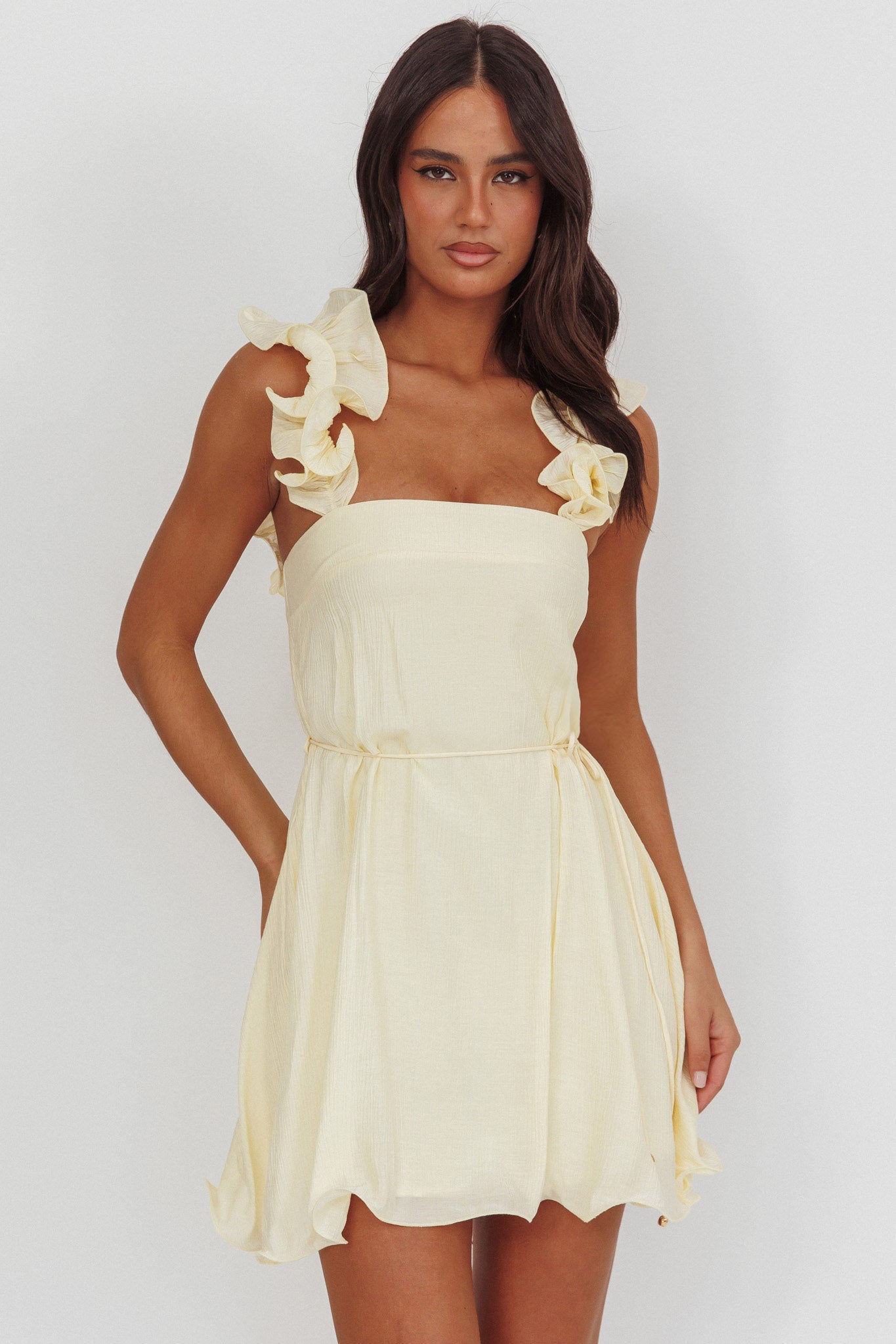 Glow Lettuce Edge Strap Mini Dress Butter by Selfie Leslie Australia