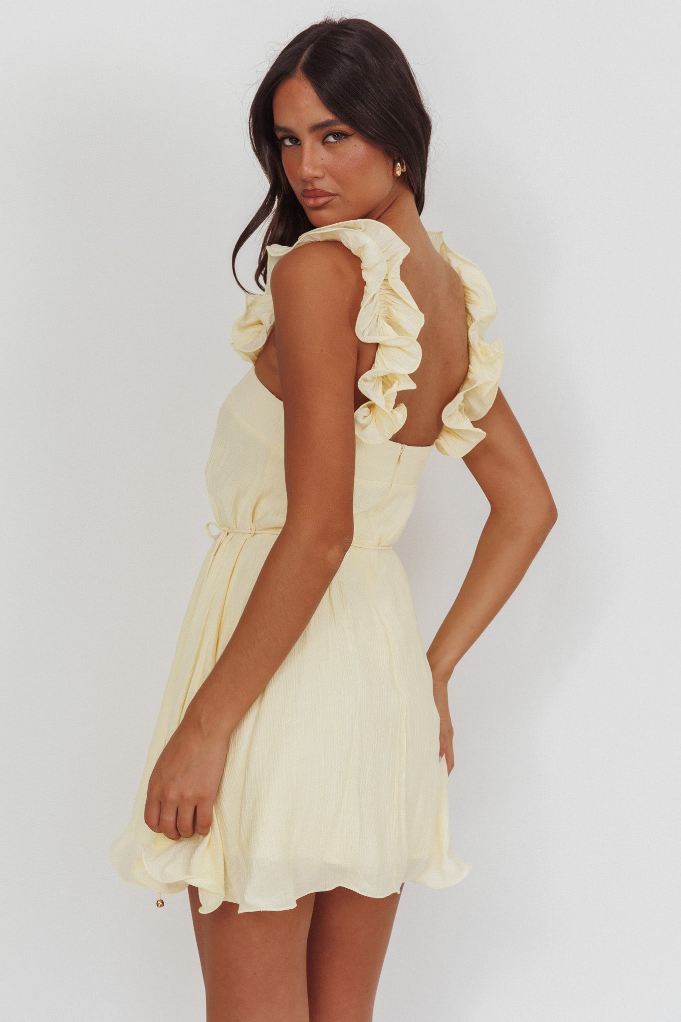 Glow Lettuce Edge Strap Mini Dress Butter by Selfie Leslie Australia