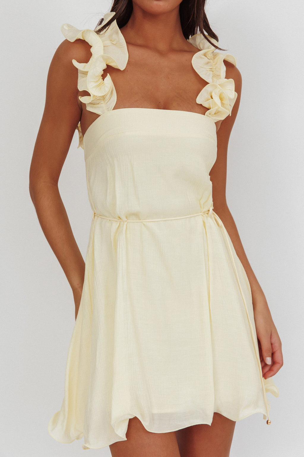 Glow Lettuce Edge Strap Mini Dress Butter by Selfie Leslie Australia