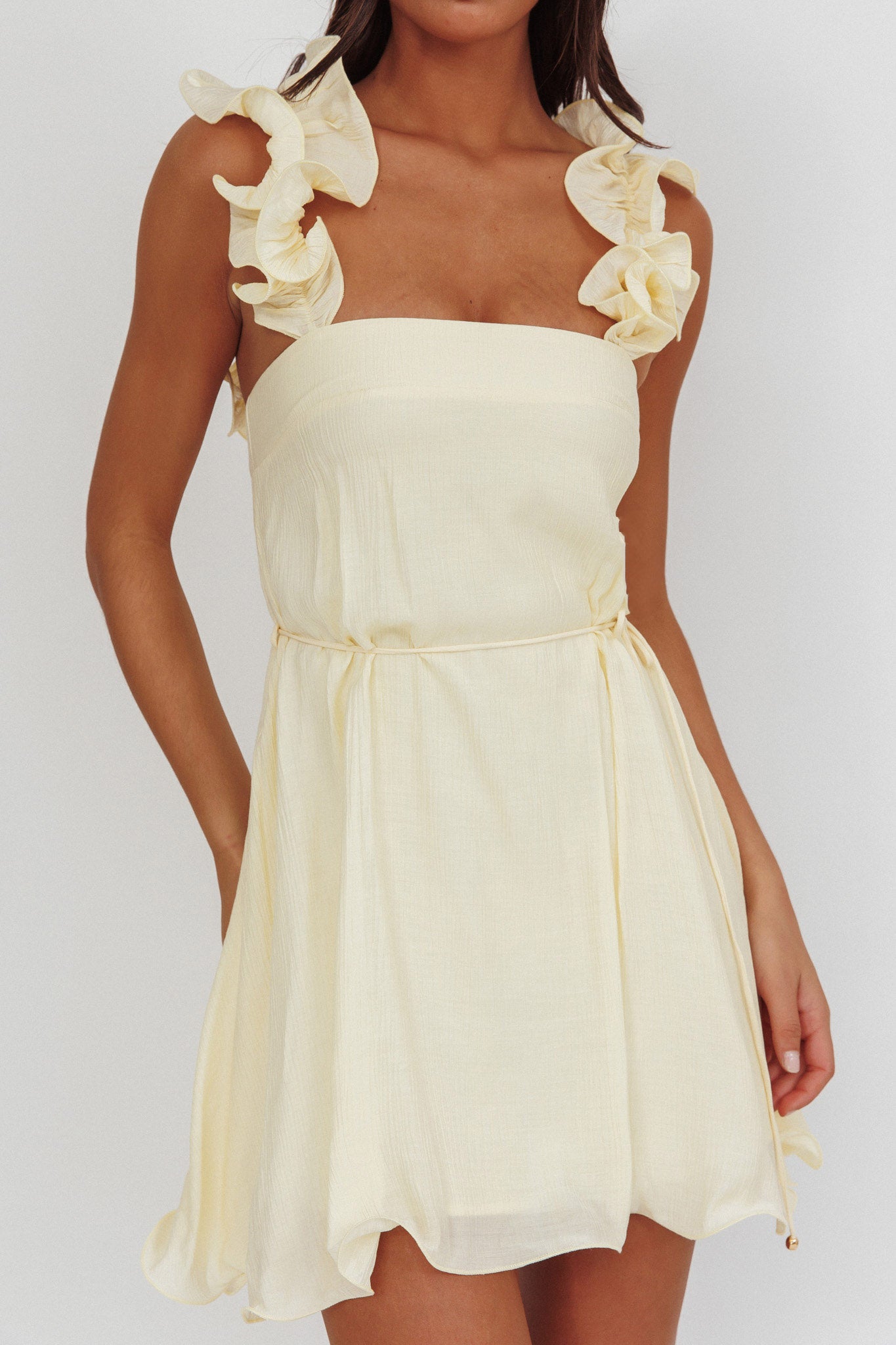 Glow Lettuce Edge Strap Mini Dress Butter by Selfie Leslie Australia