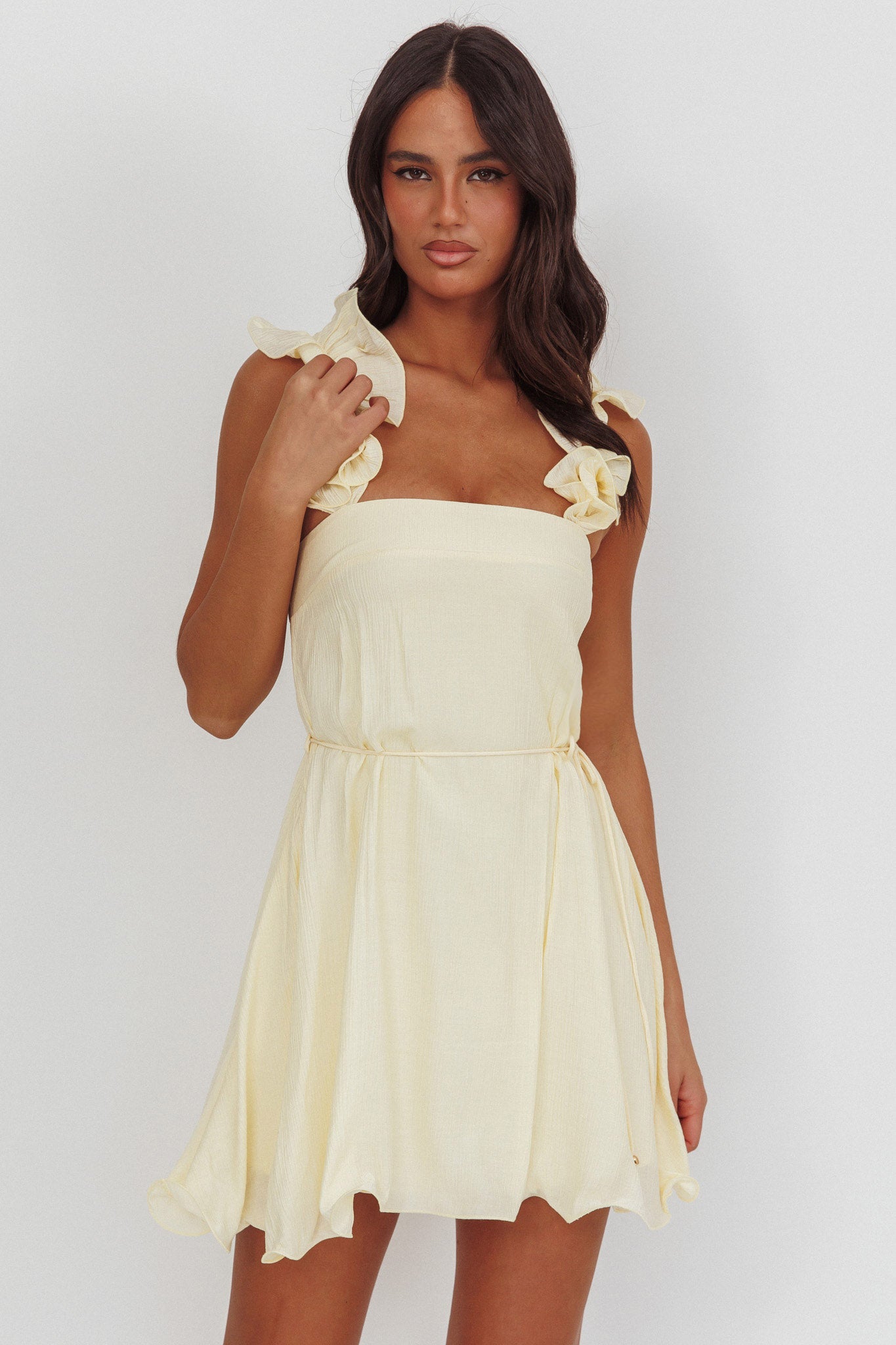 Glow Lettuce Edge Strap Mini Dress Butter by Selfie Leslie Australia