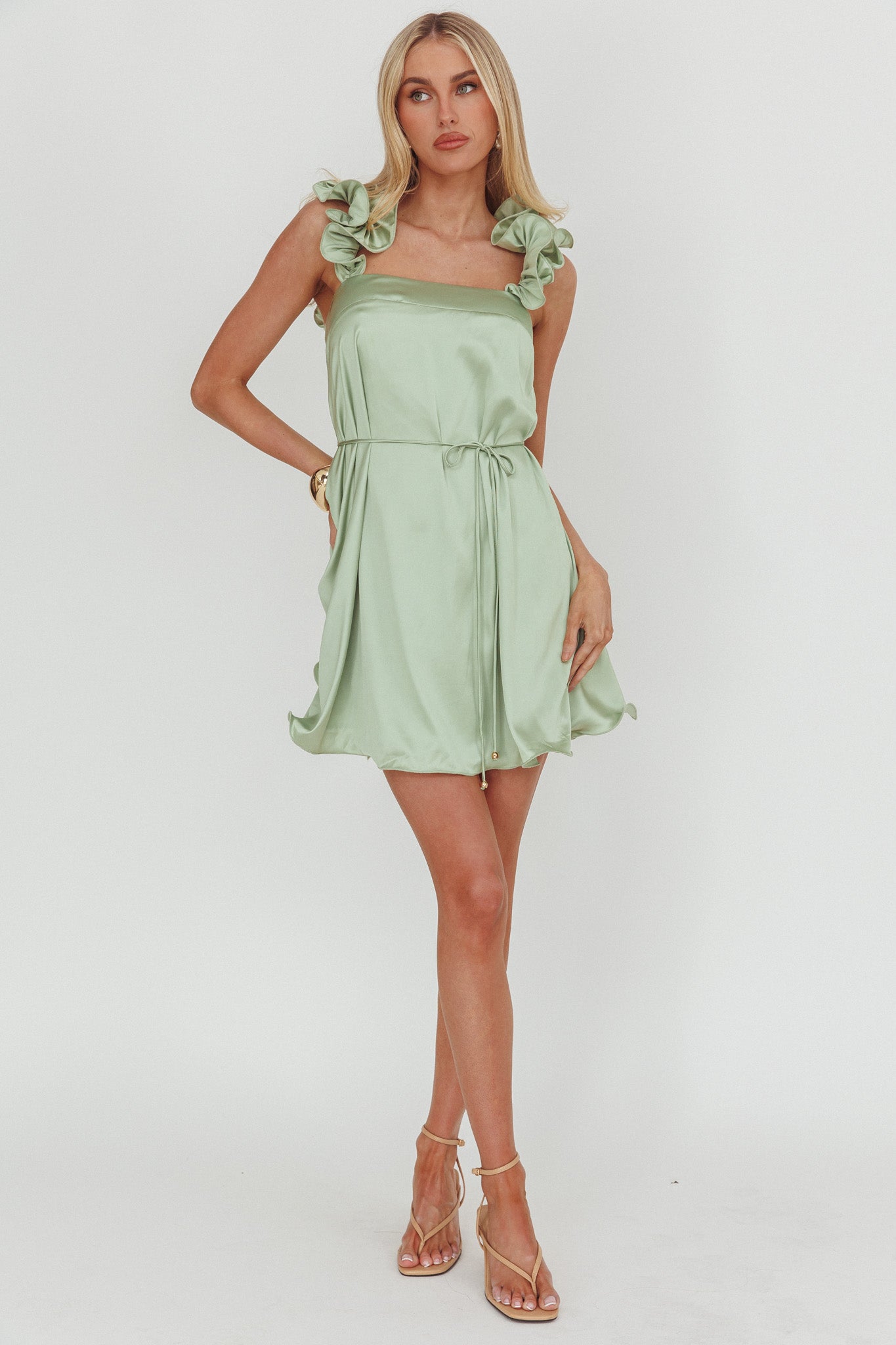 Glow Lettuce Edge Strap Mini Dress Pistachio by Selfie Leslie Australia