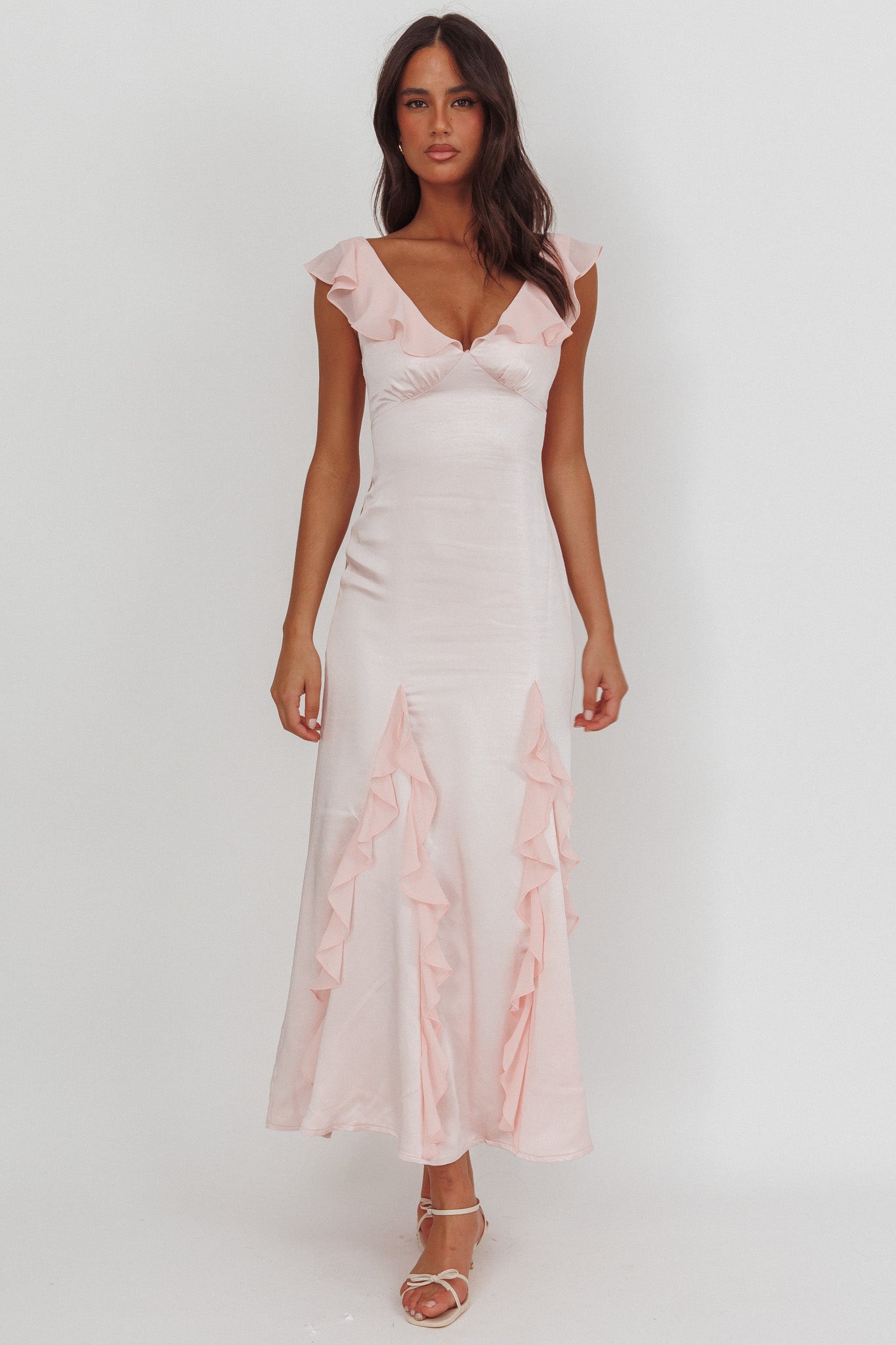 Zerai Ruffle Trimmed Maxi Dress Pink by Selfie Leslie Australia