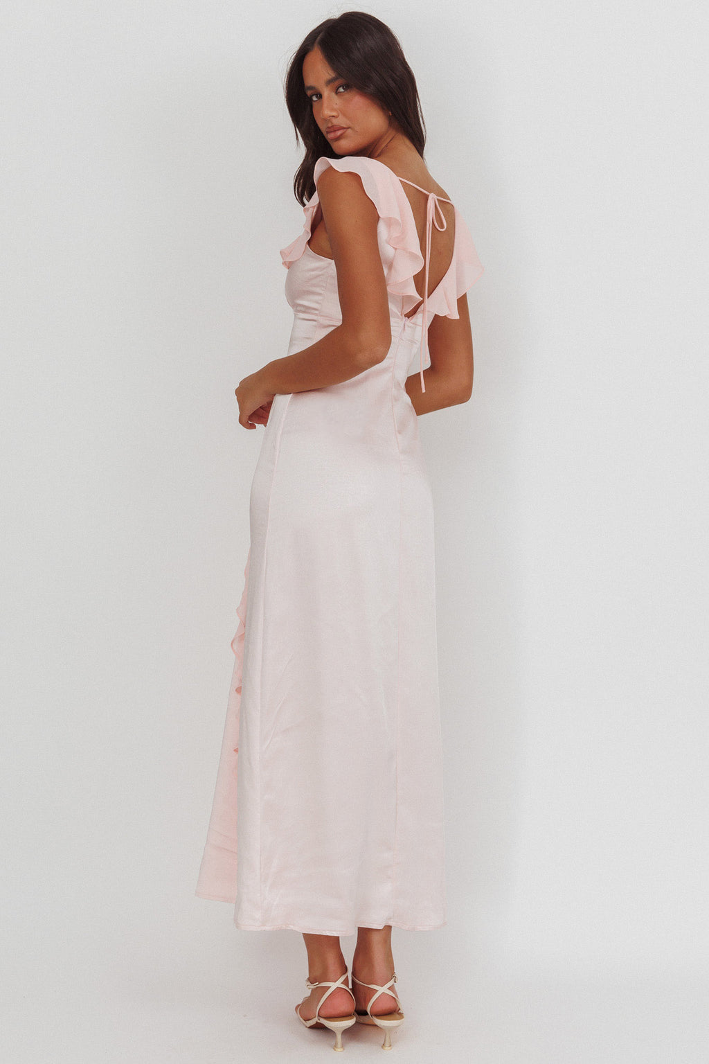Zerai Ruffle Trimmed Maxi Dress Pink by Selfie Leslie Australia