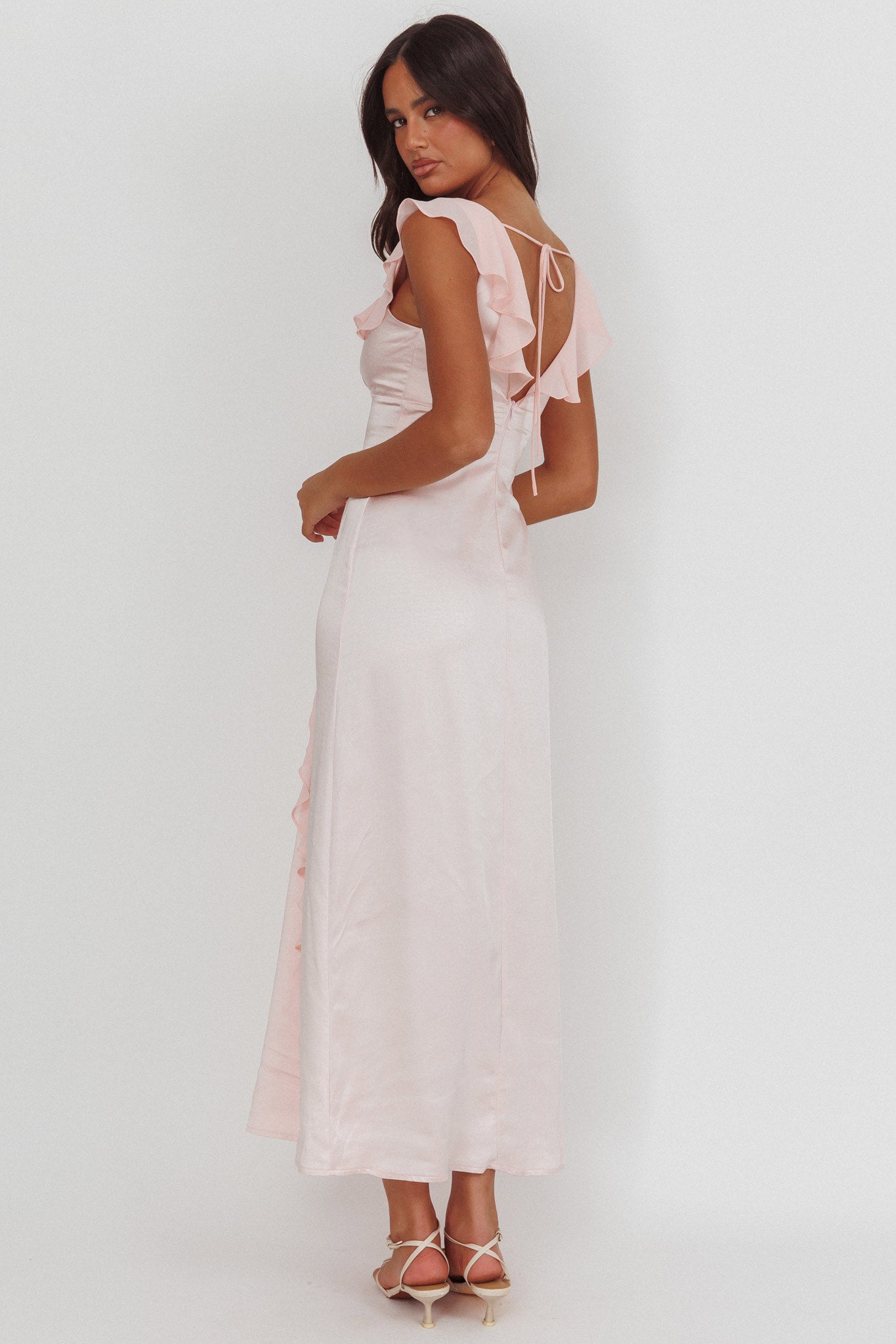 Zerai Ruffle Trimmed Maxi Dress Pink by Selfie Leslie Australia